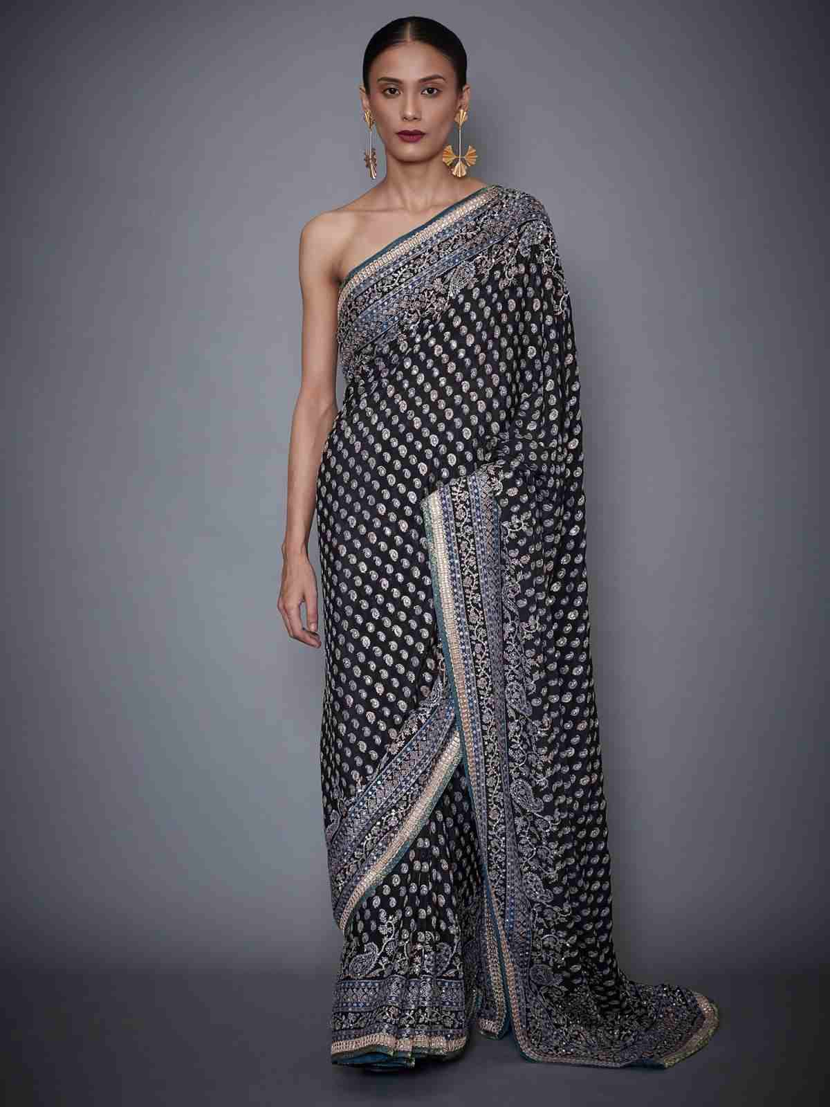 Black Sana Ari Saree With Unstitched Blouse