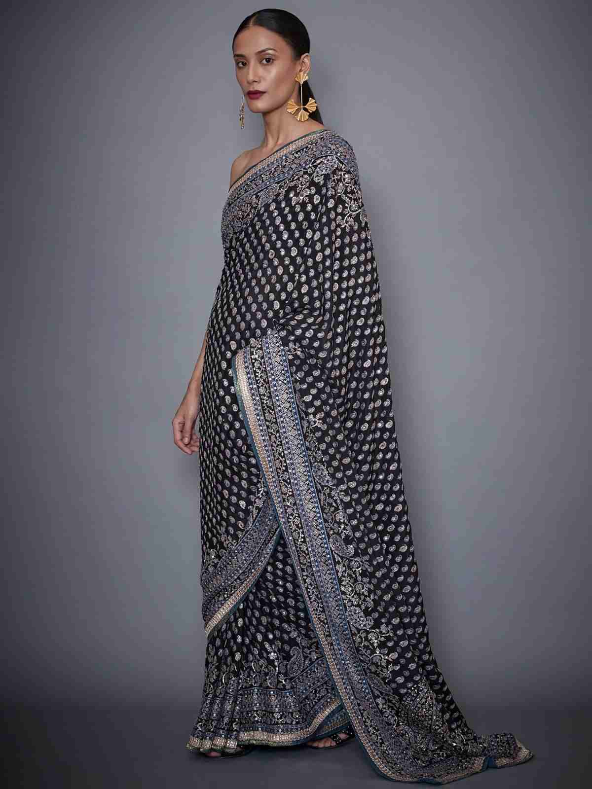 Black Sana Ari Saree With Unstitched Blouse