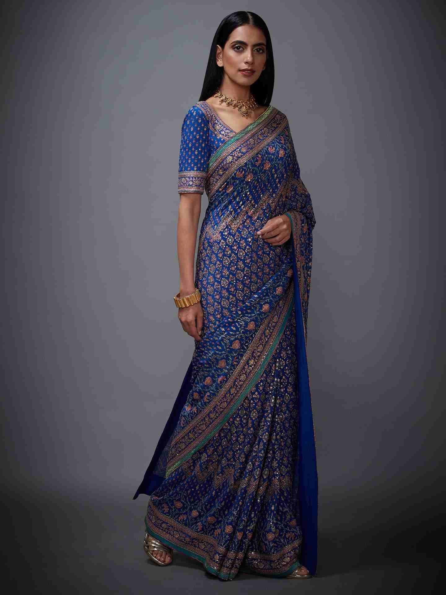 Blue & Pink Rajkot Saree With Unstitched Blouse