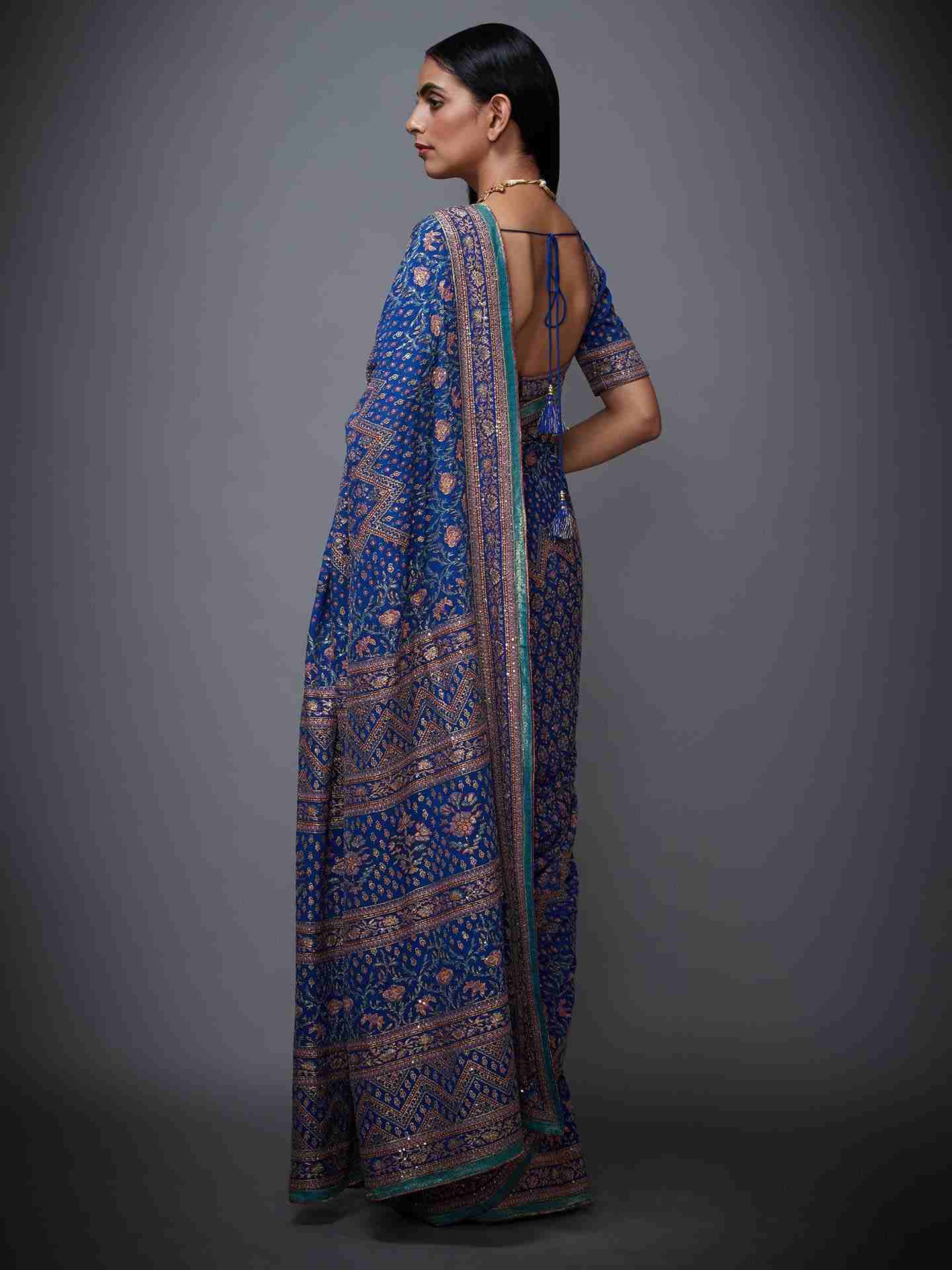 Blue & Pink Rajkot Saree With Unstitched Blouse