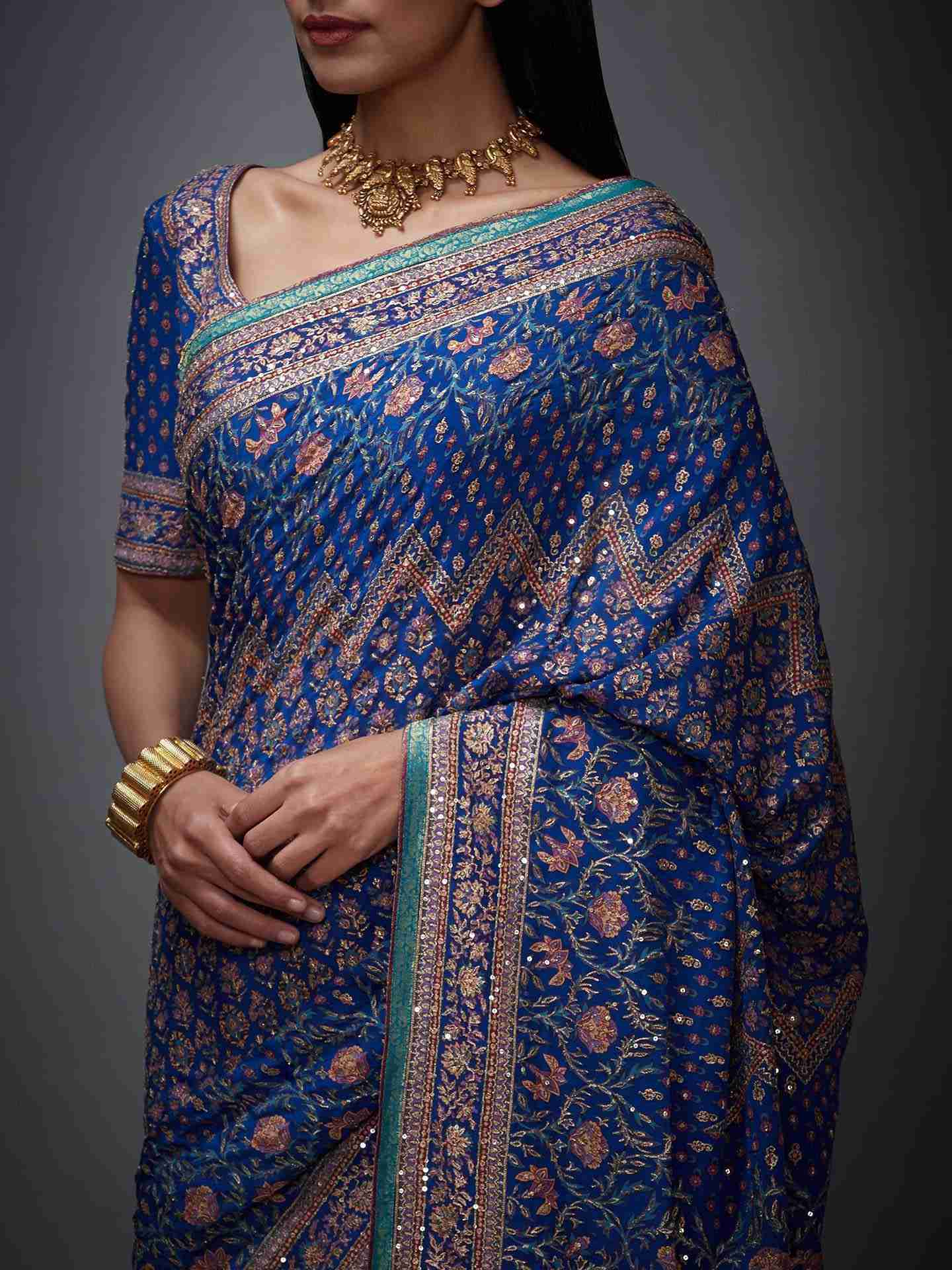 Blue & Pink Rajkot Saree With Unstitched Blouse