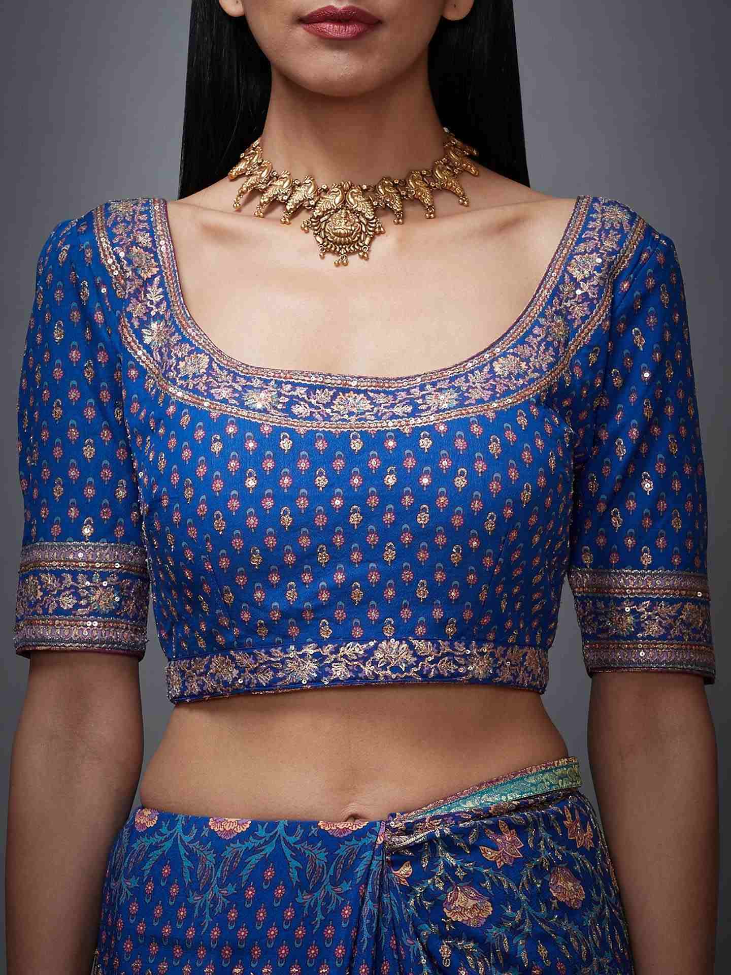 Blue & Pink Rajkot Saree With Unstitched Blouse