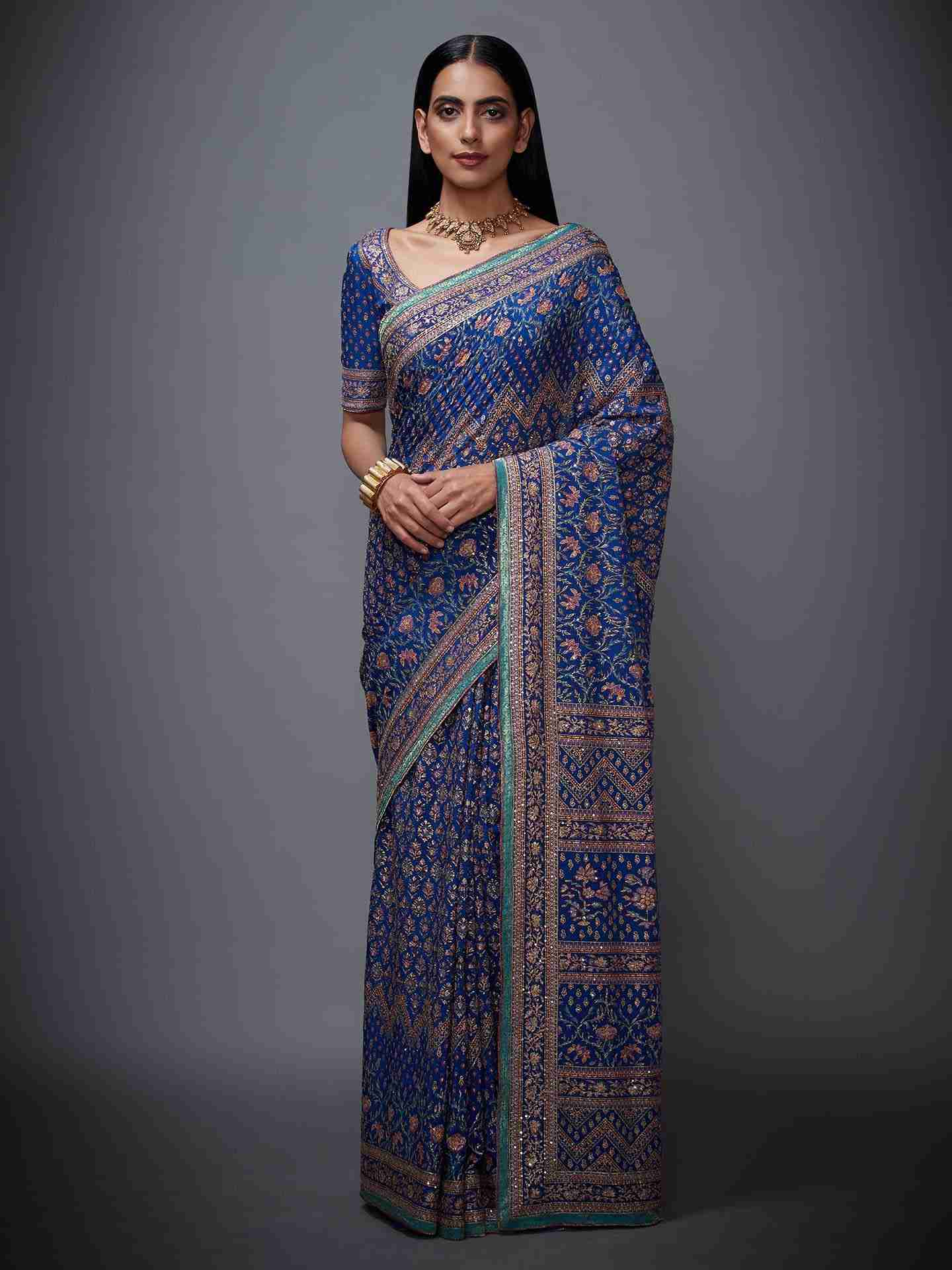 Blue & Pink Rajkot Saree With Unstitched Blouse