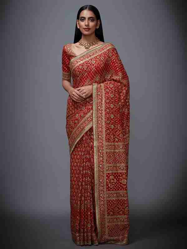 Rust & Beige Rajkot Saree With Unstitched Blouse