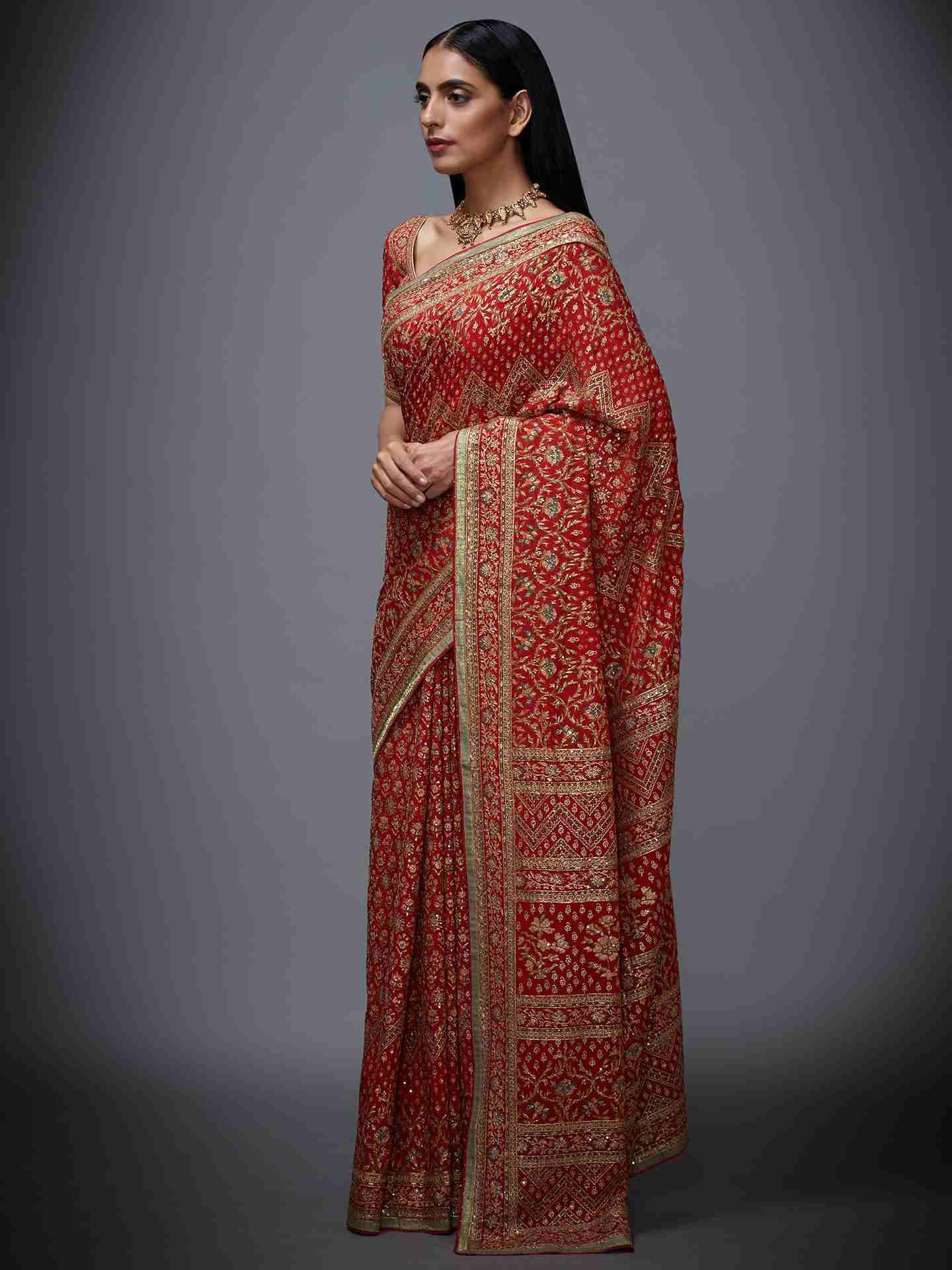 Rust & Beige Rajkot Saree With Unstitched Blouse