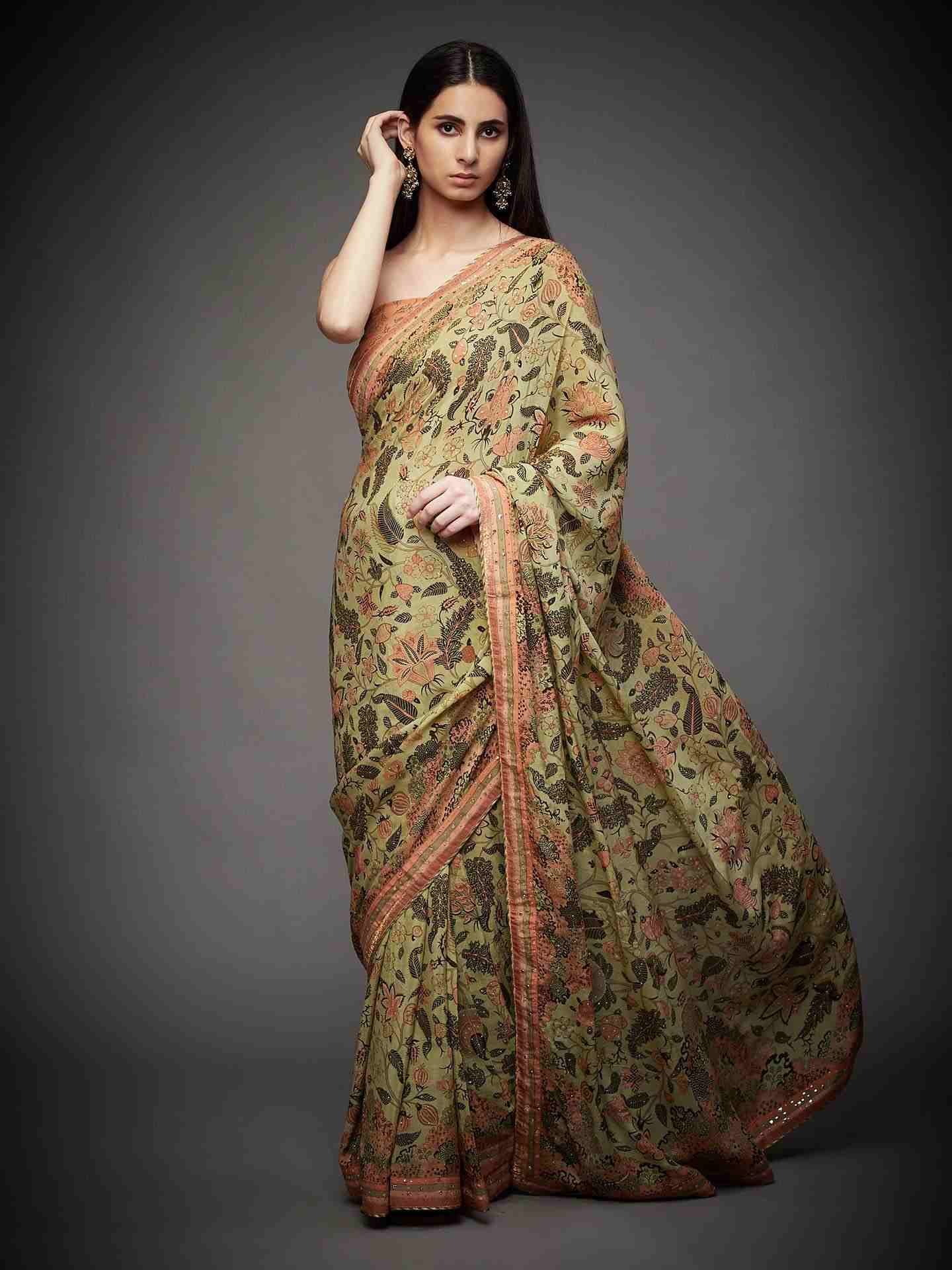 Khaki Gaach Saree With Unstitched Blouse