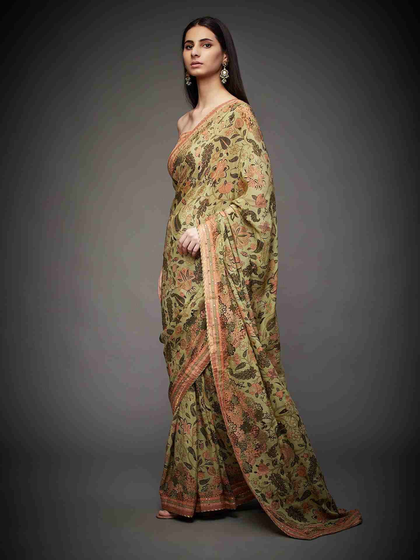 Khaki Gaach Saree With Unstitched Blouse