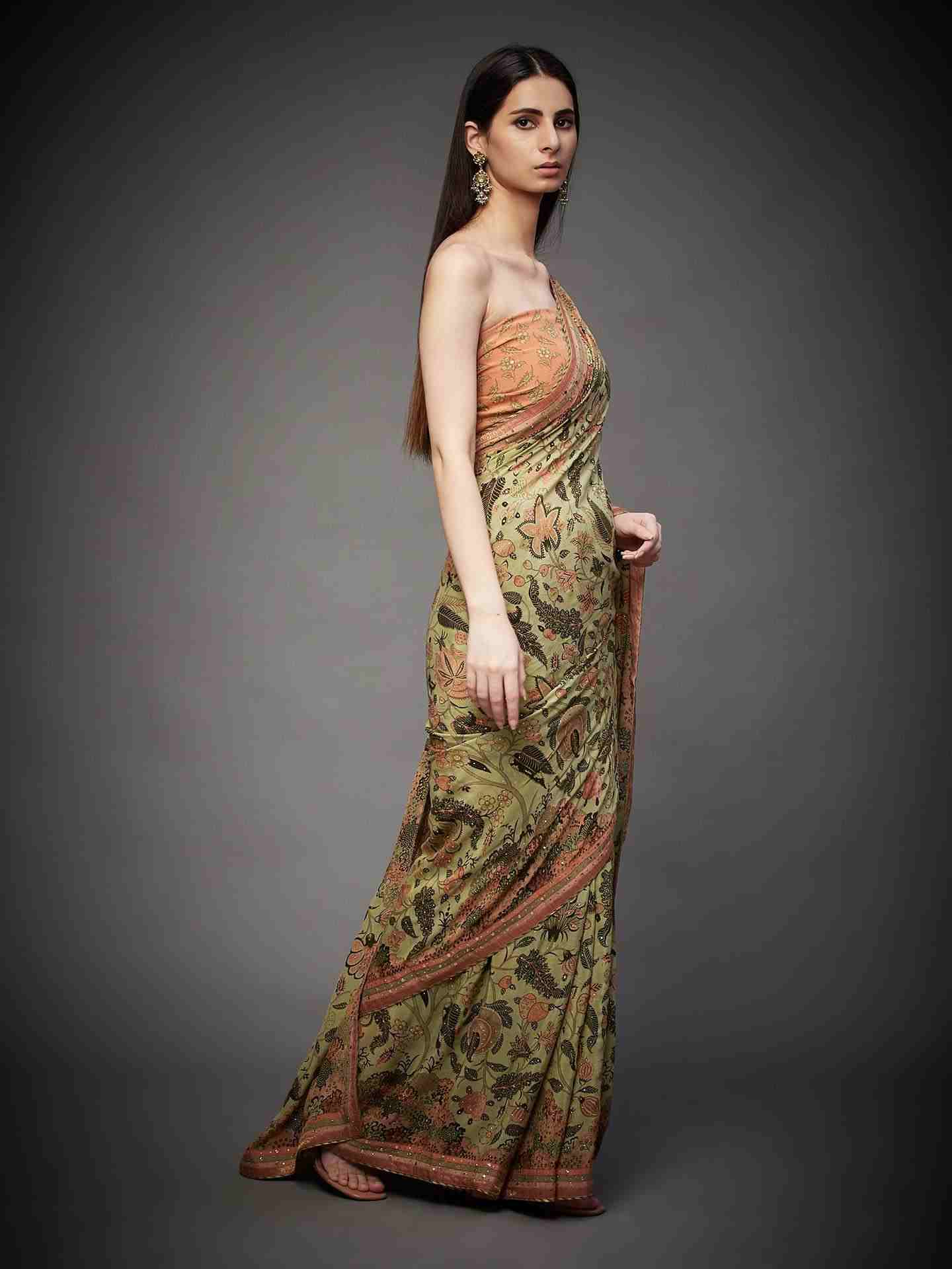 Khaki Gaach Saree With Unstitched Blouse