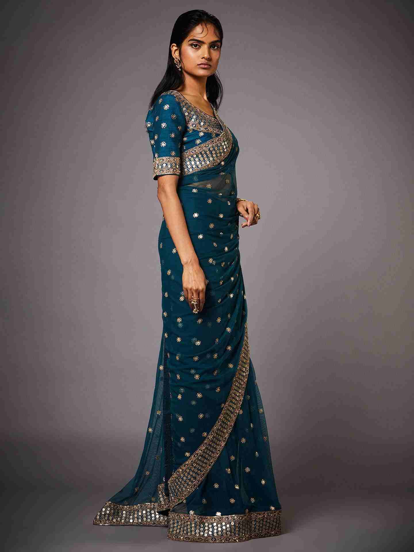 Deep Teal Yamini Saree With Unstitched Blouse