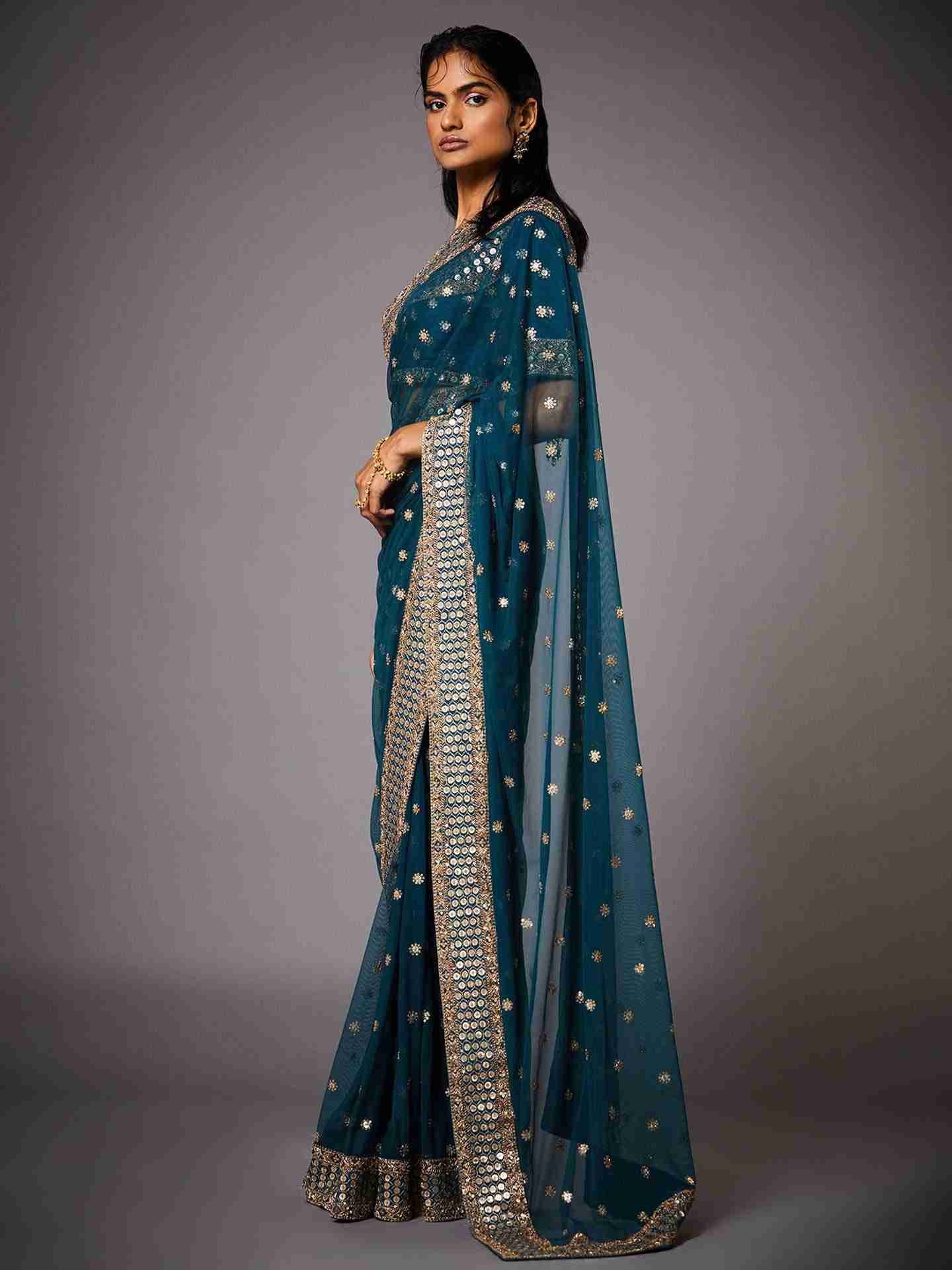 Deep Teal Yamini Saree With Unstitched Blouse
