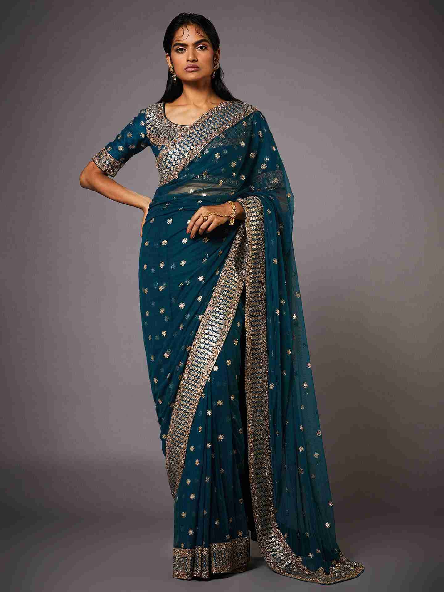 Deep Teal Yamini Saree With Unstitched Blouse