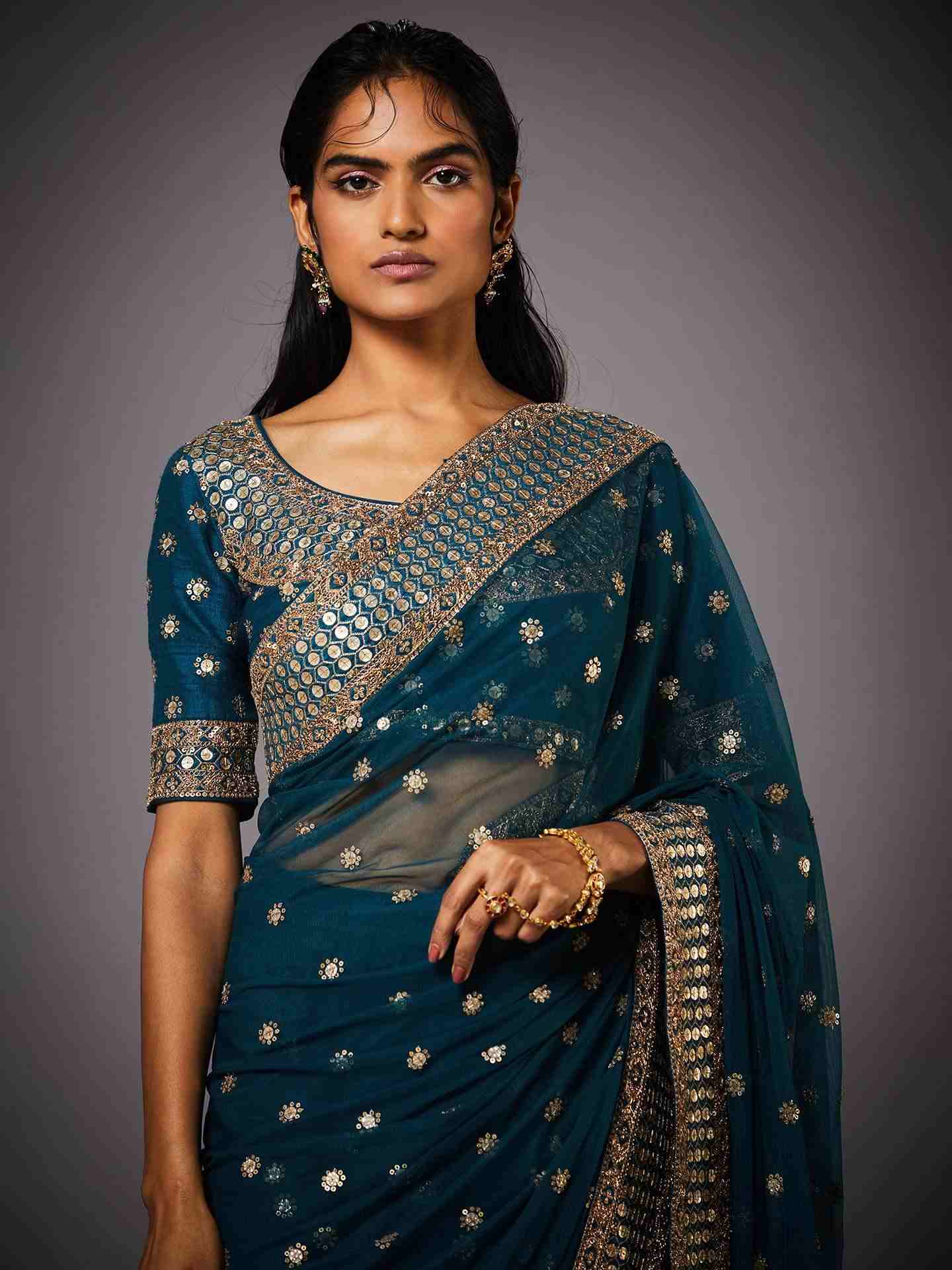 Deep Teal Yamini Saree With Unstitched Blouse