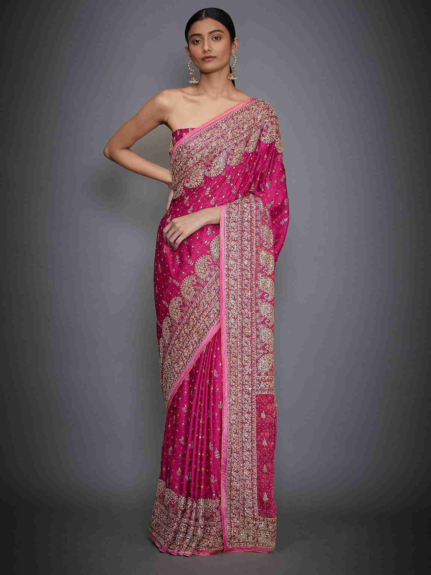 Fuschia Daya Zardozi Saree With Unstitched Blouse