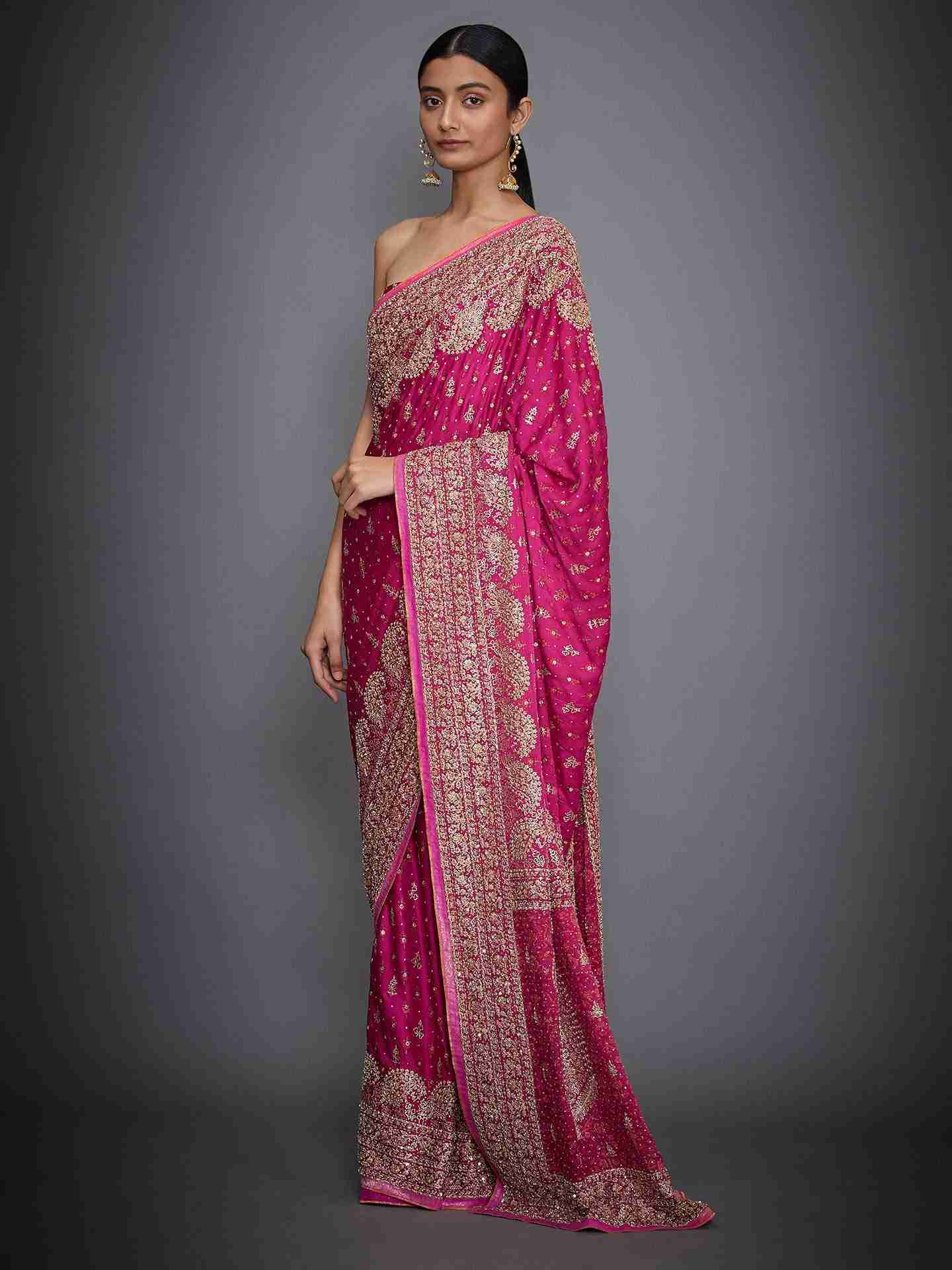 Fuschia Daya Zardozi Saree With Unstitched Blouse