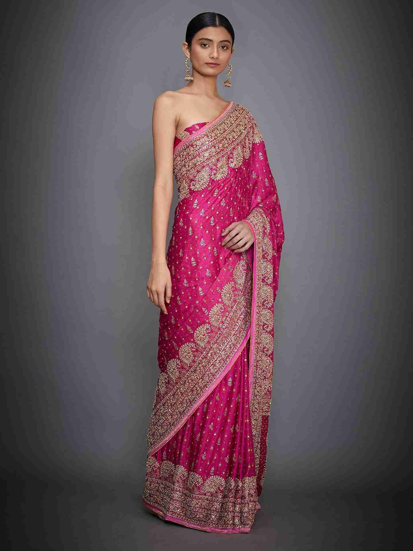 Fuschia Daya Zardozi Saree With Unstitched Blouse