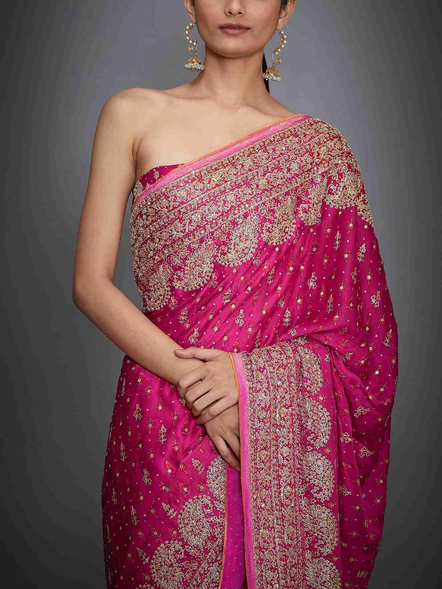 Fuschia Daya Zardozi Saree With Unstitched Blouse