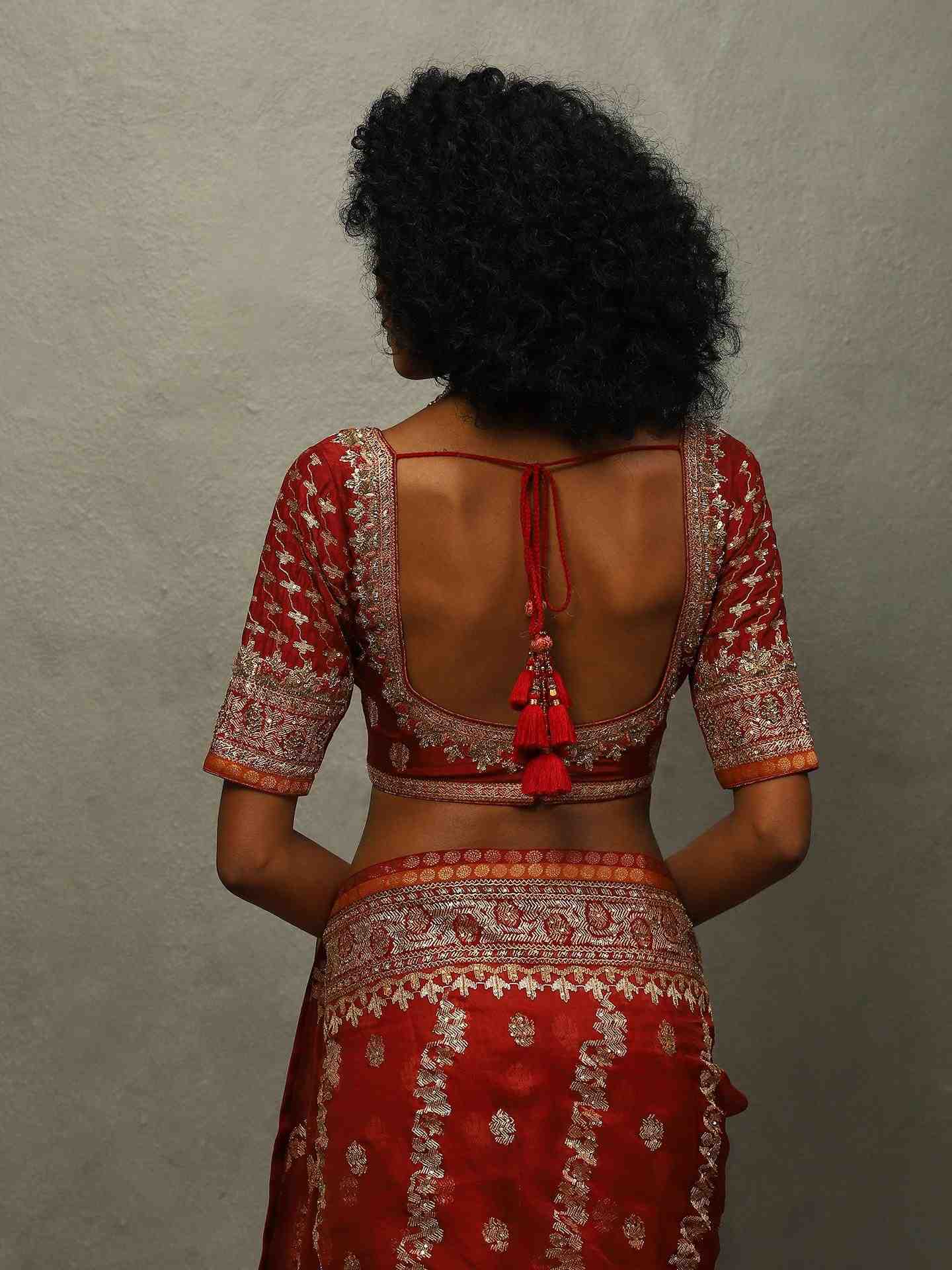 Red Jamdani Saree With Unstitched Blouse