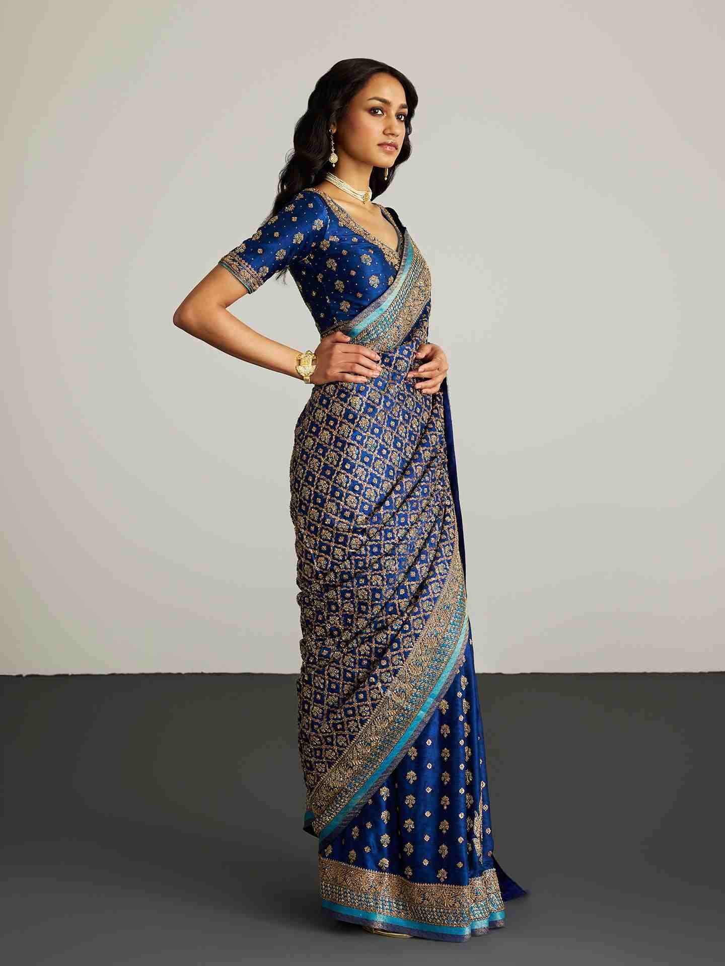 Royal Blue Parampara Zardozi Saree