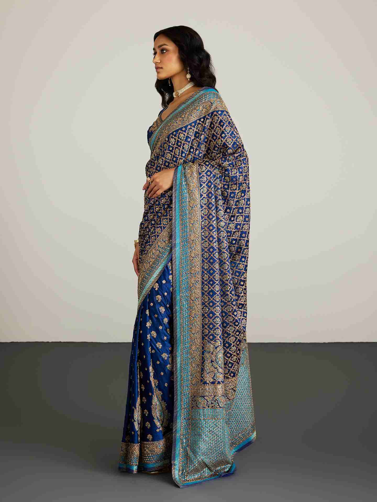 Royal Blue Parampara Zardozi Saree
