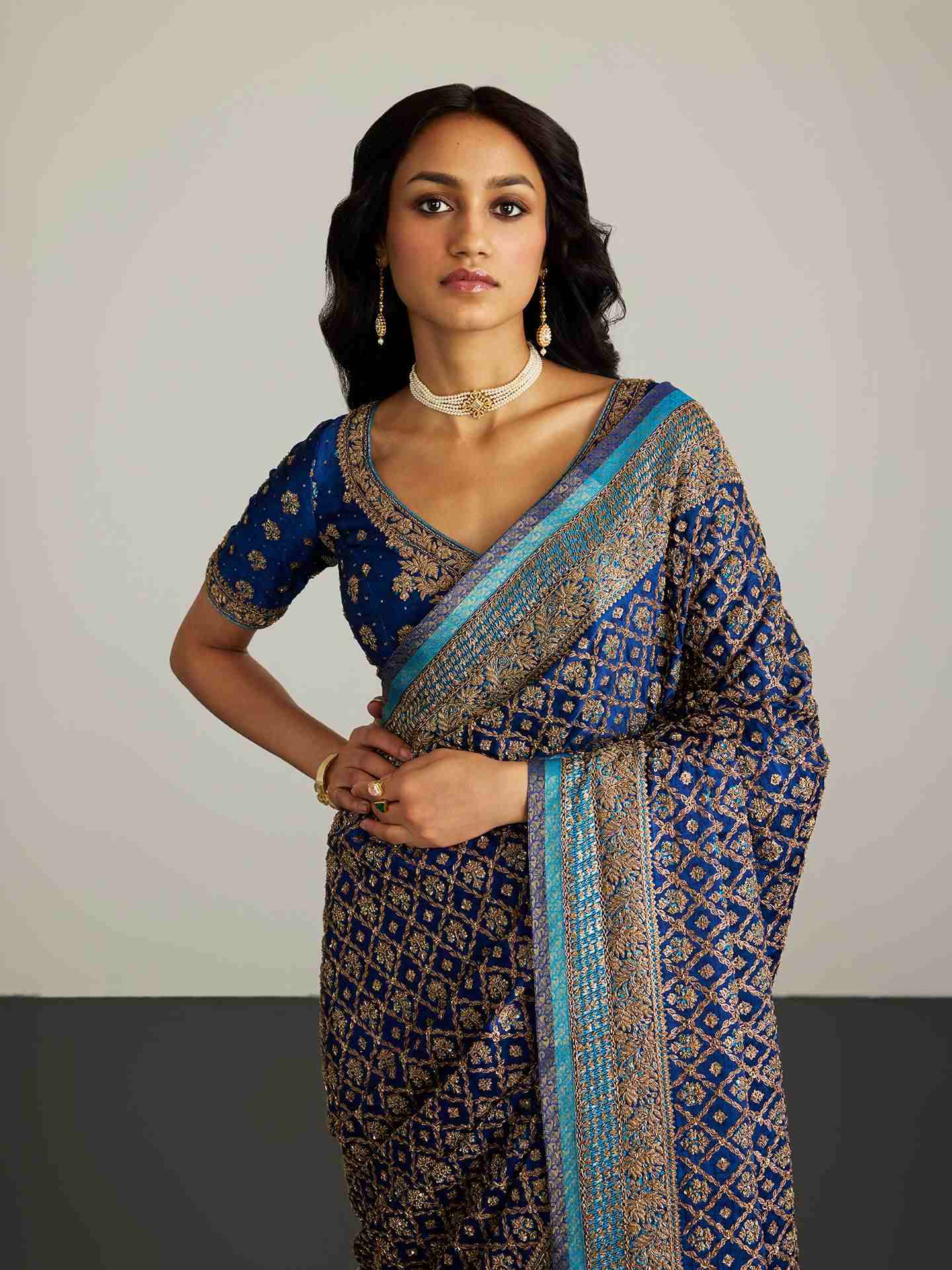 Royal Blue Parampara Zardozi Saree