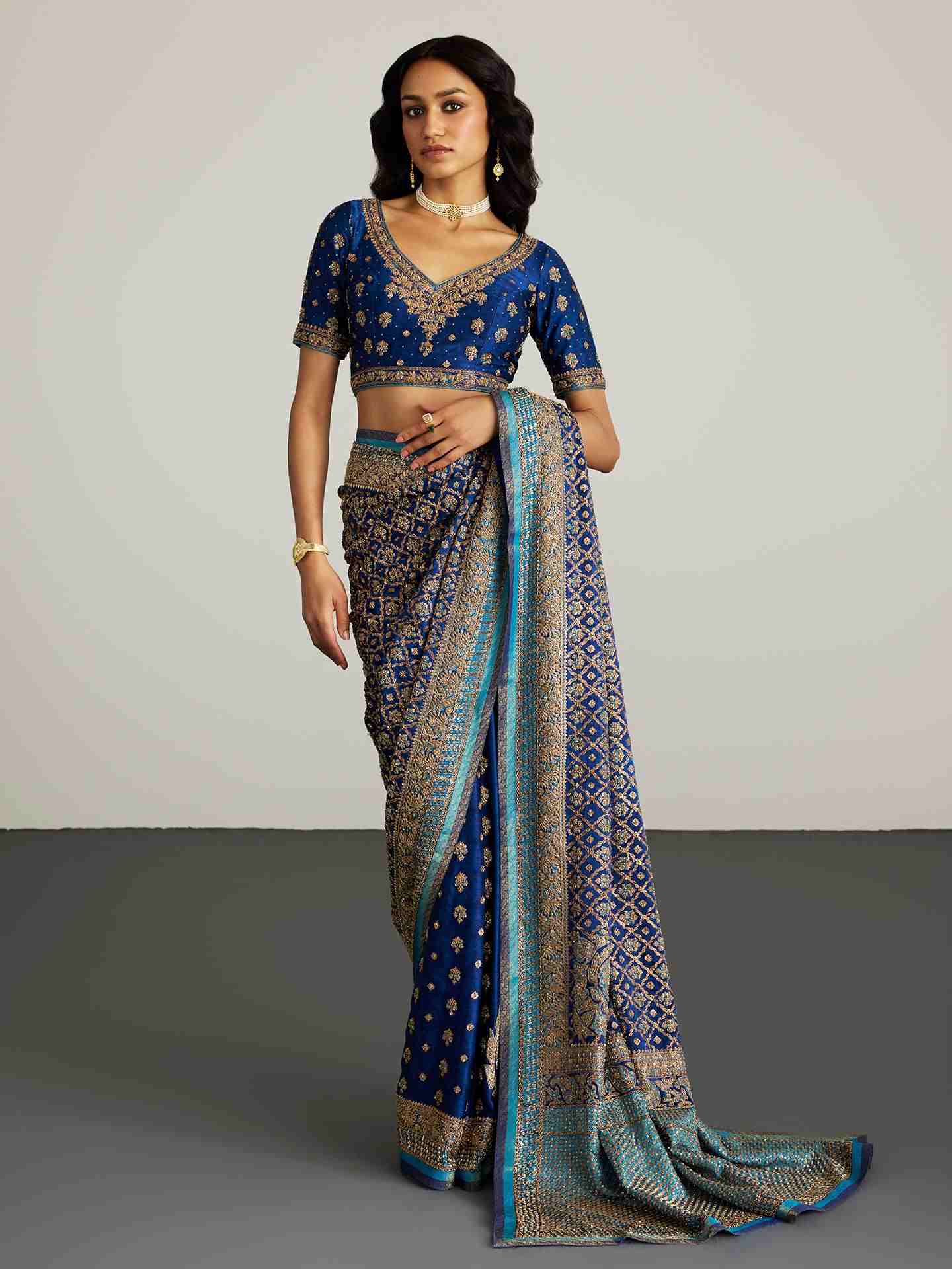 Royal Blue Parampara Zardozi Saree