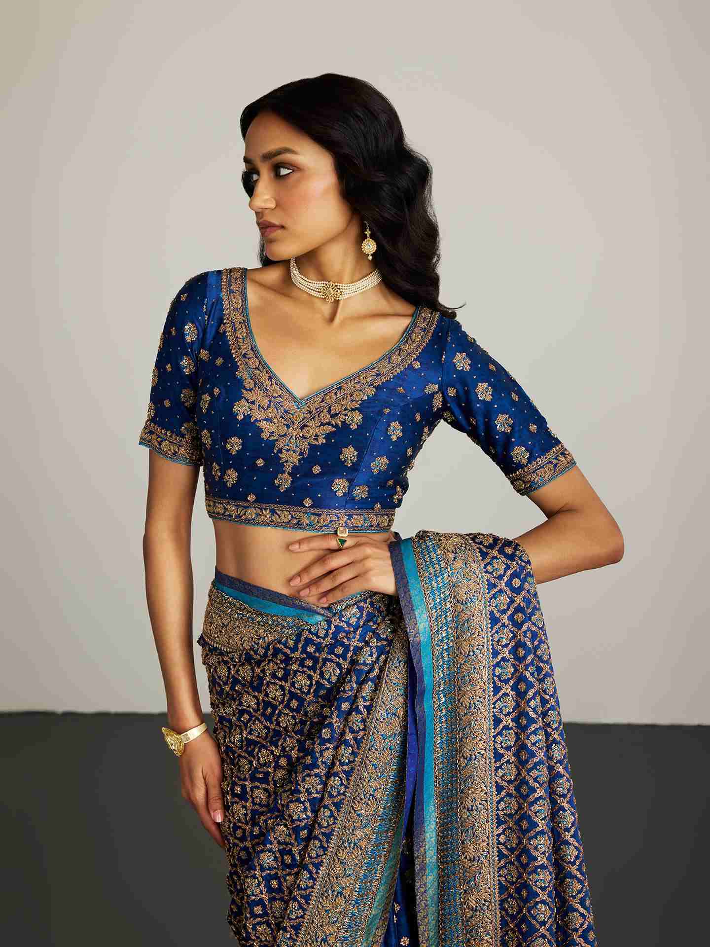 Royal Blue Parampara Zardozi Saree