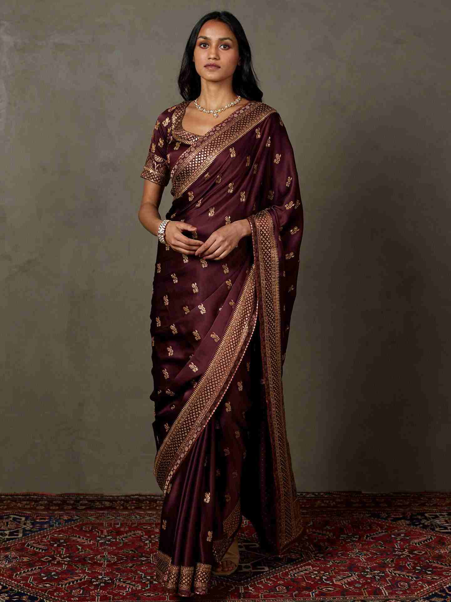 Prune Girija Saree With Unstitched Blouse