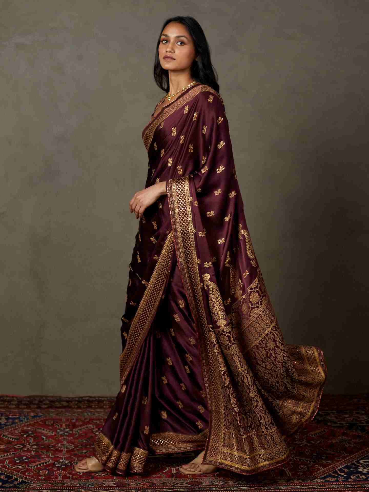 Prune Girija Saree With Unstitched Blouse