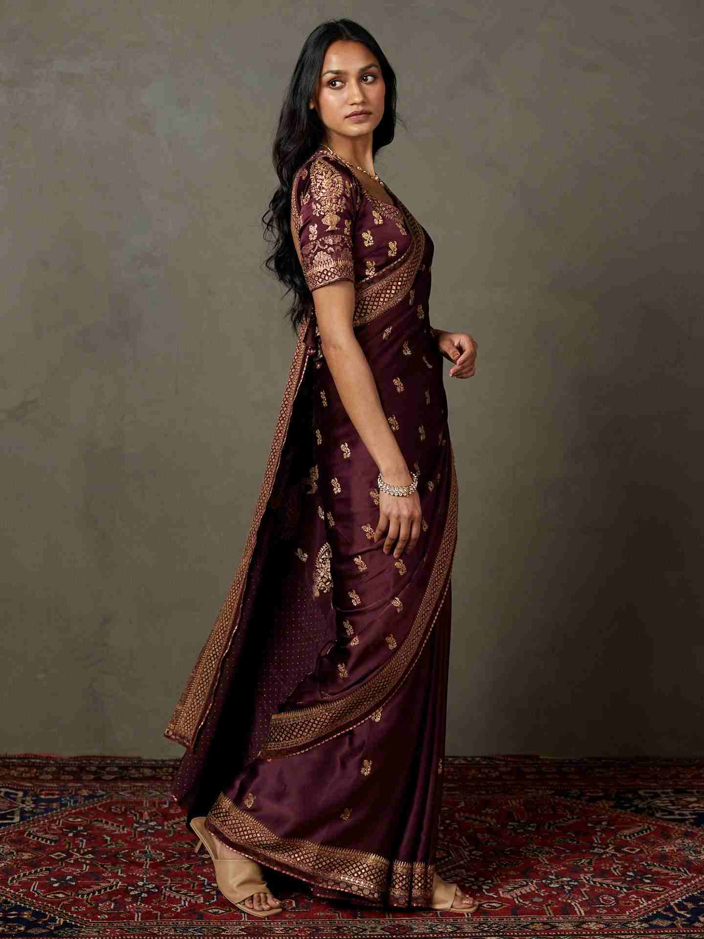 Prune Girija Saree With Unstitched Blouse