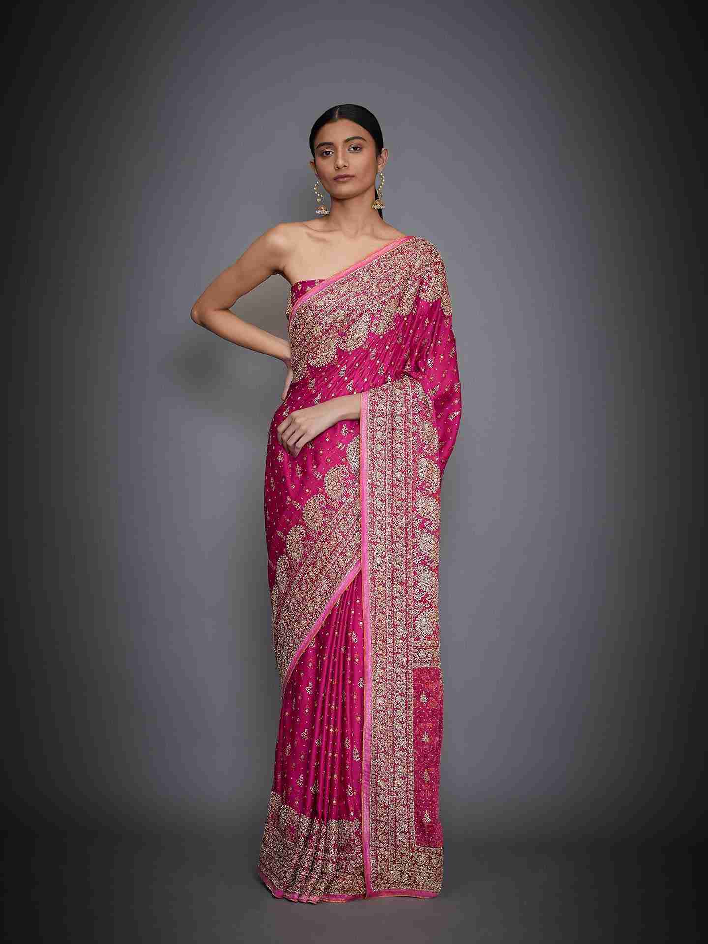 Fuschia Daya Zardozi Saree With Unstitched Blouse