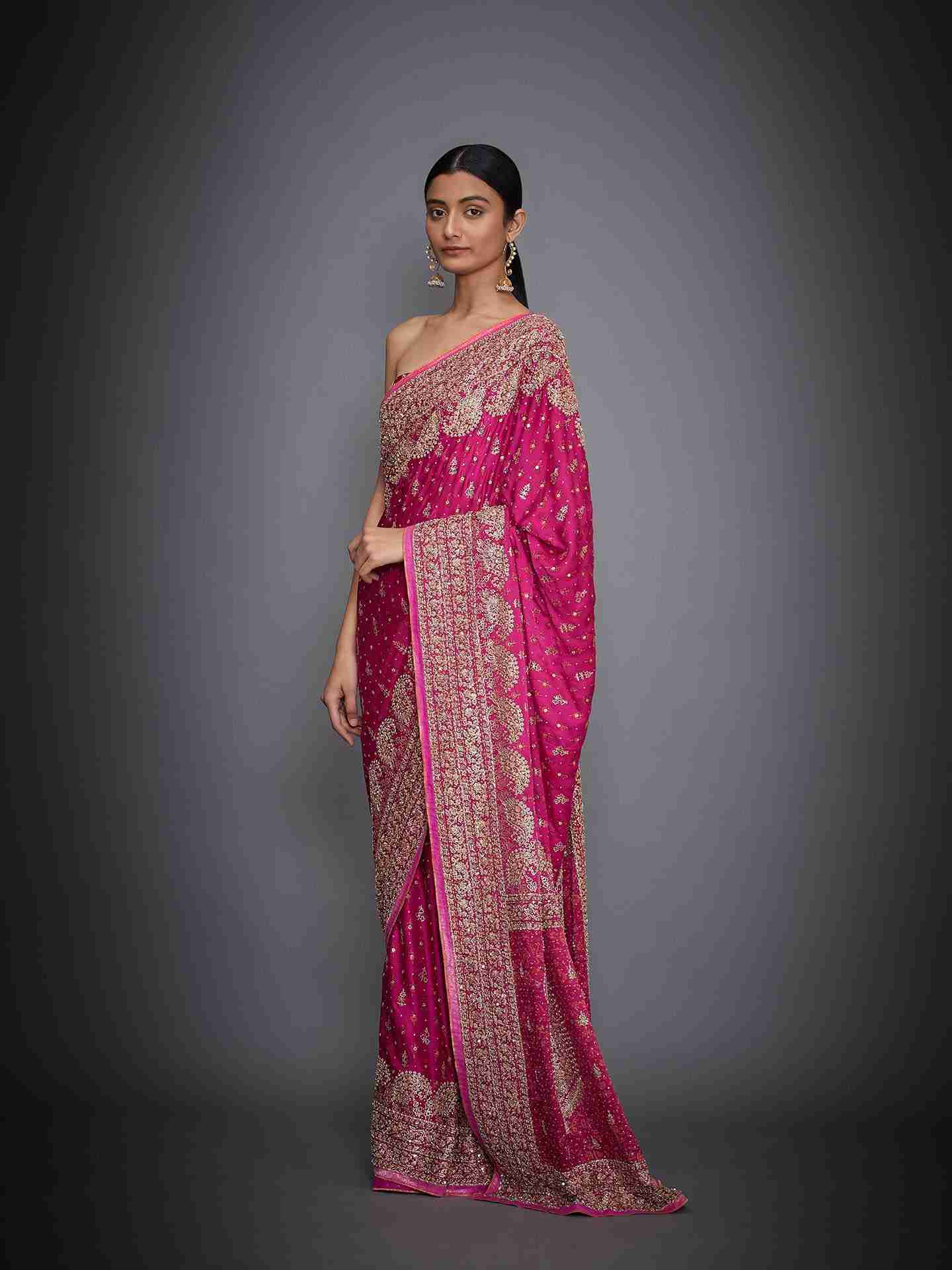 Fuschia Daya Zardozi Saree With Unstitched Blouse