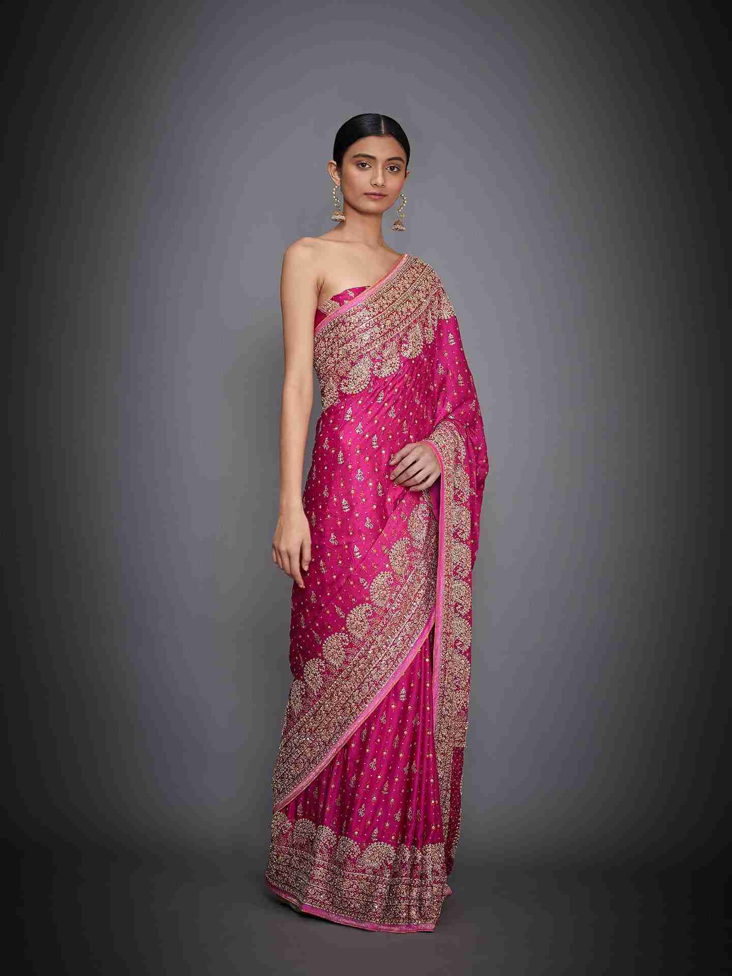 Fuschia Daya Zardozi Saree With Unstitched Blouse