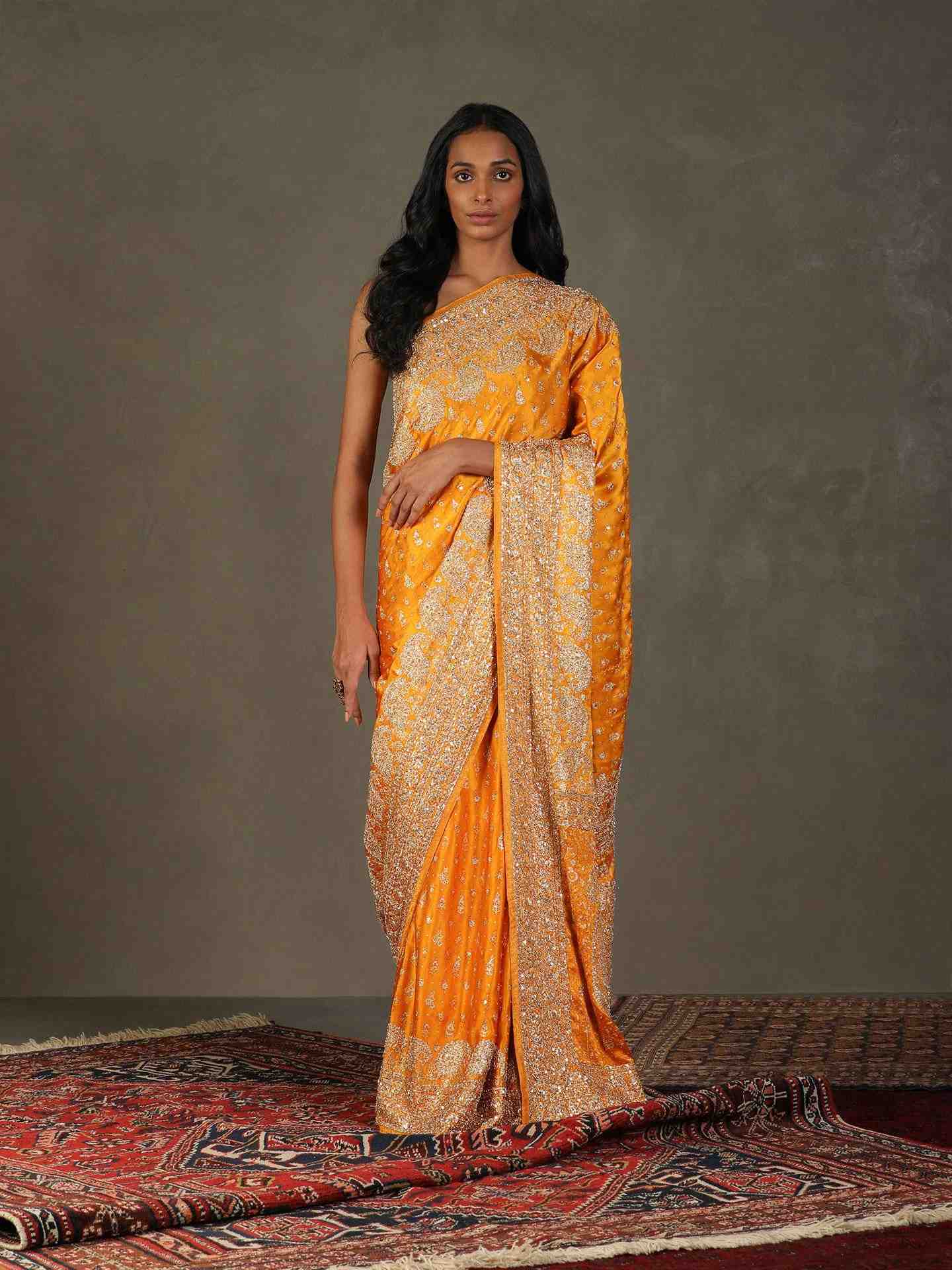 Yellow Daya Zardozi Saree With Unstitched Blouse