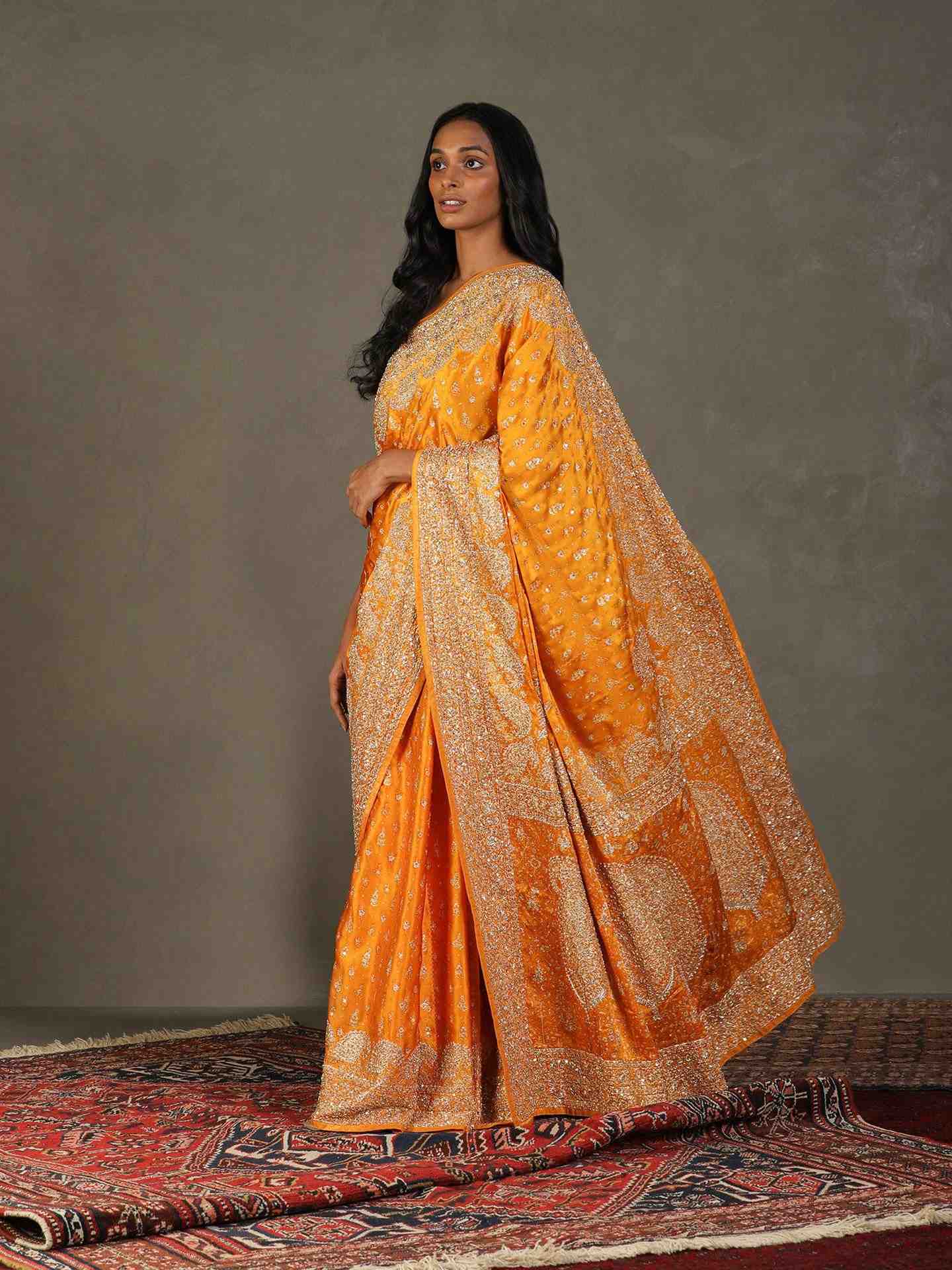 Yellow Daya Zardozi Saree With Unstitched Blouse