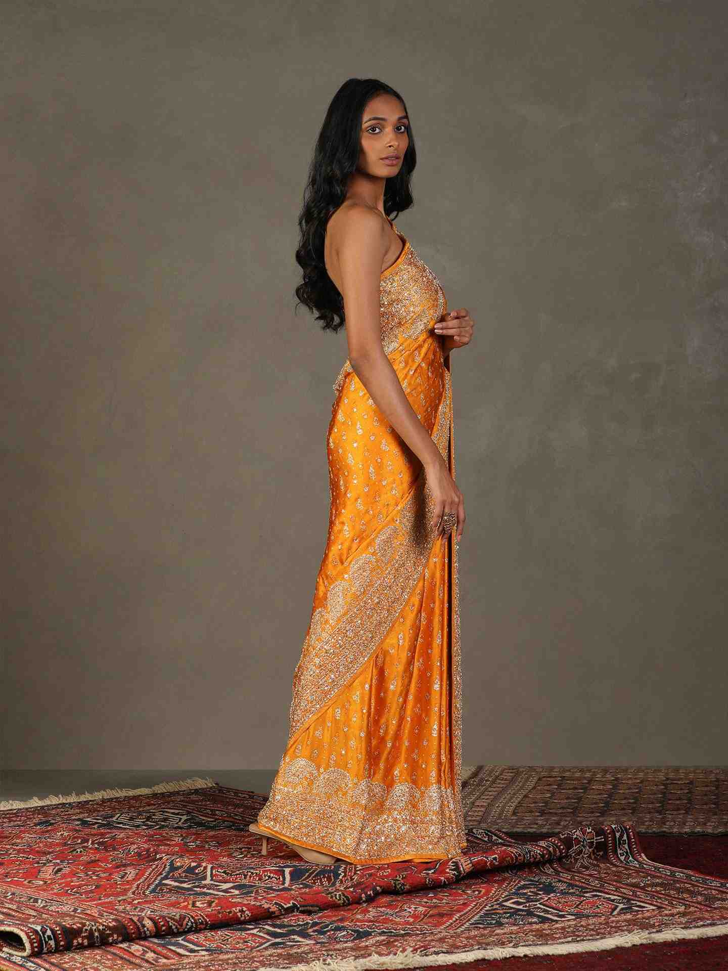 Yellow Daya Zardozi Saree With Unstitched Blouse