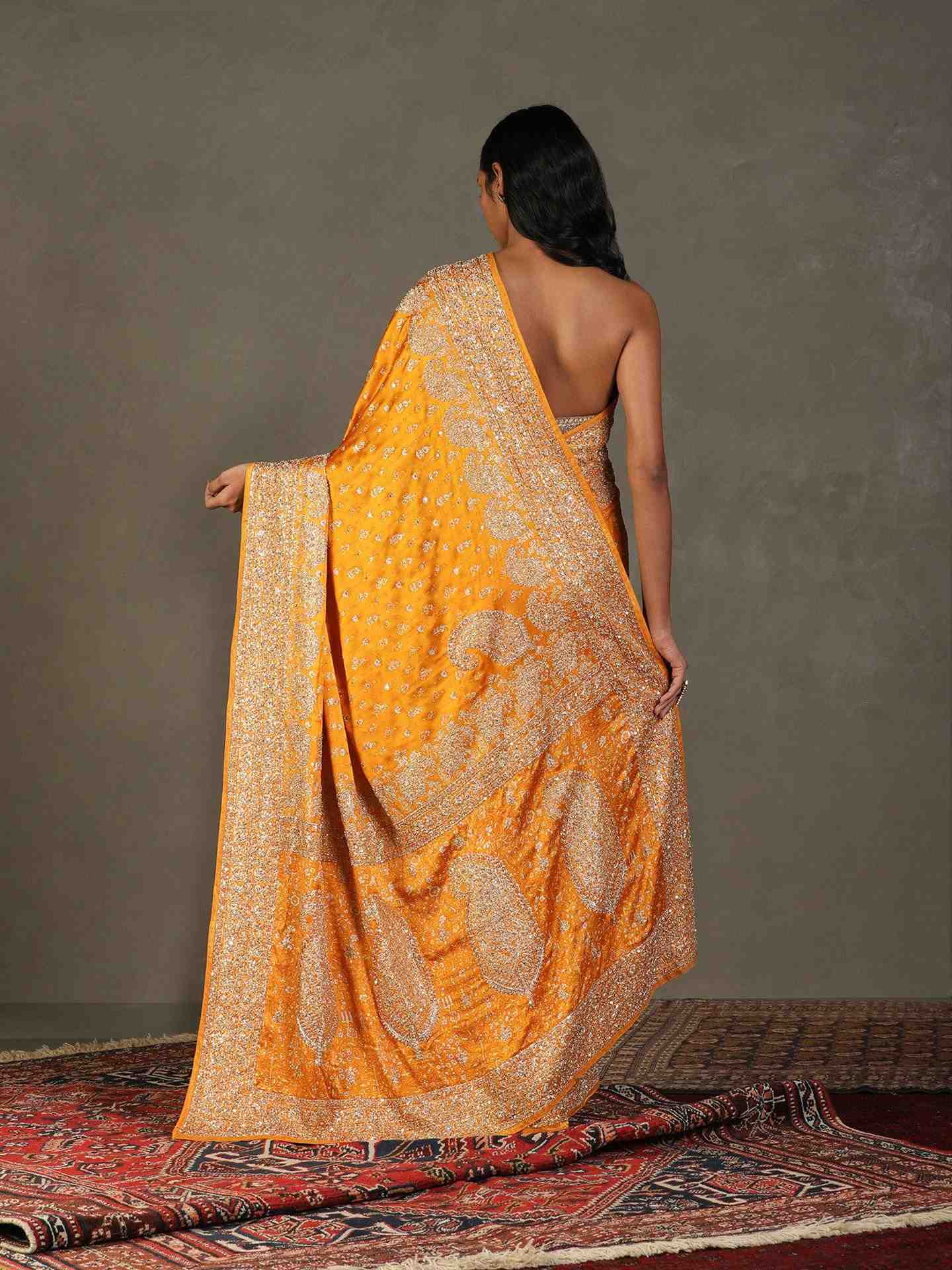 Yellow Daya Zardozi Saree With Unstitched Blouse