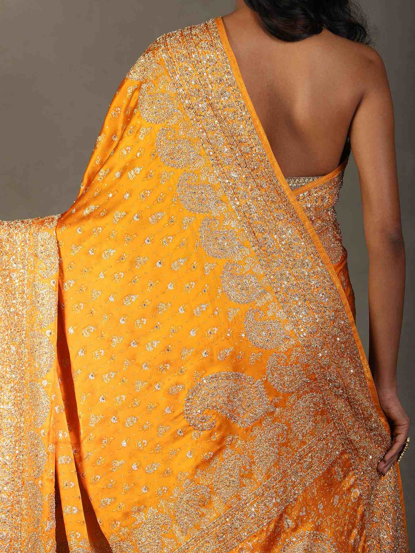 Yellow Daya Zardozi Saree With Unstitched Blouse