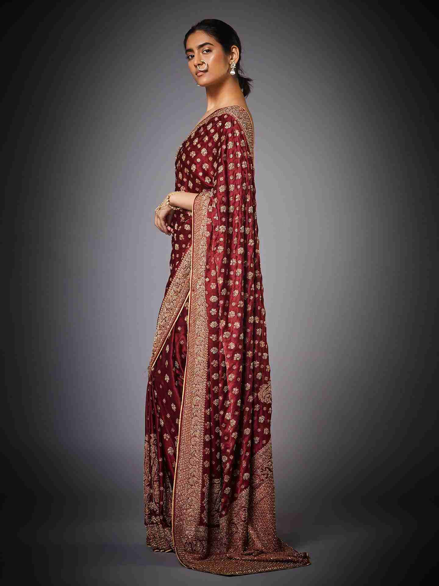 Burgandy Parampara Saree With Unstitched Blouse