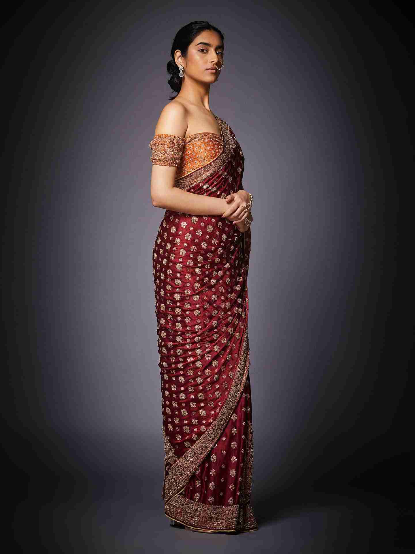 Burgandy Parampara Saree With Unstitched Blouse