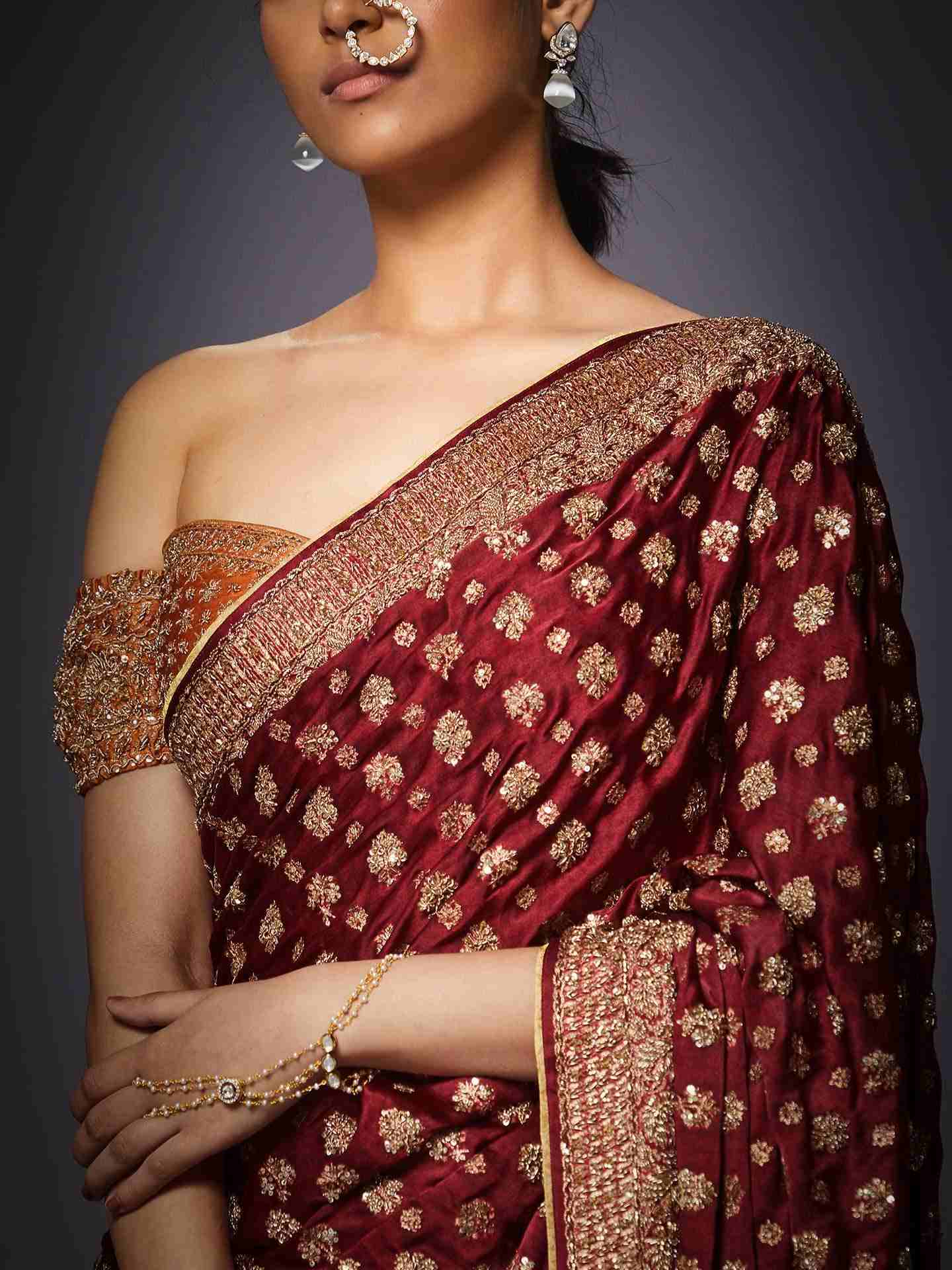 Burgandy Parampara Saree With Unstitched Blouse