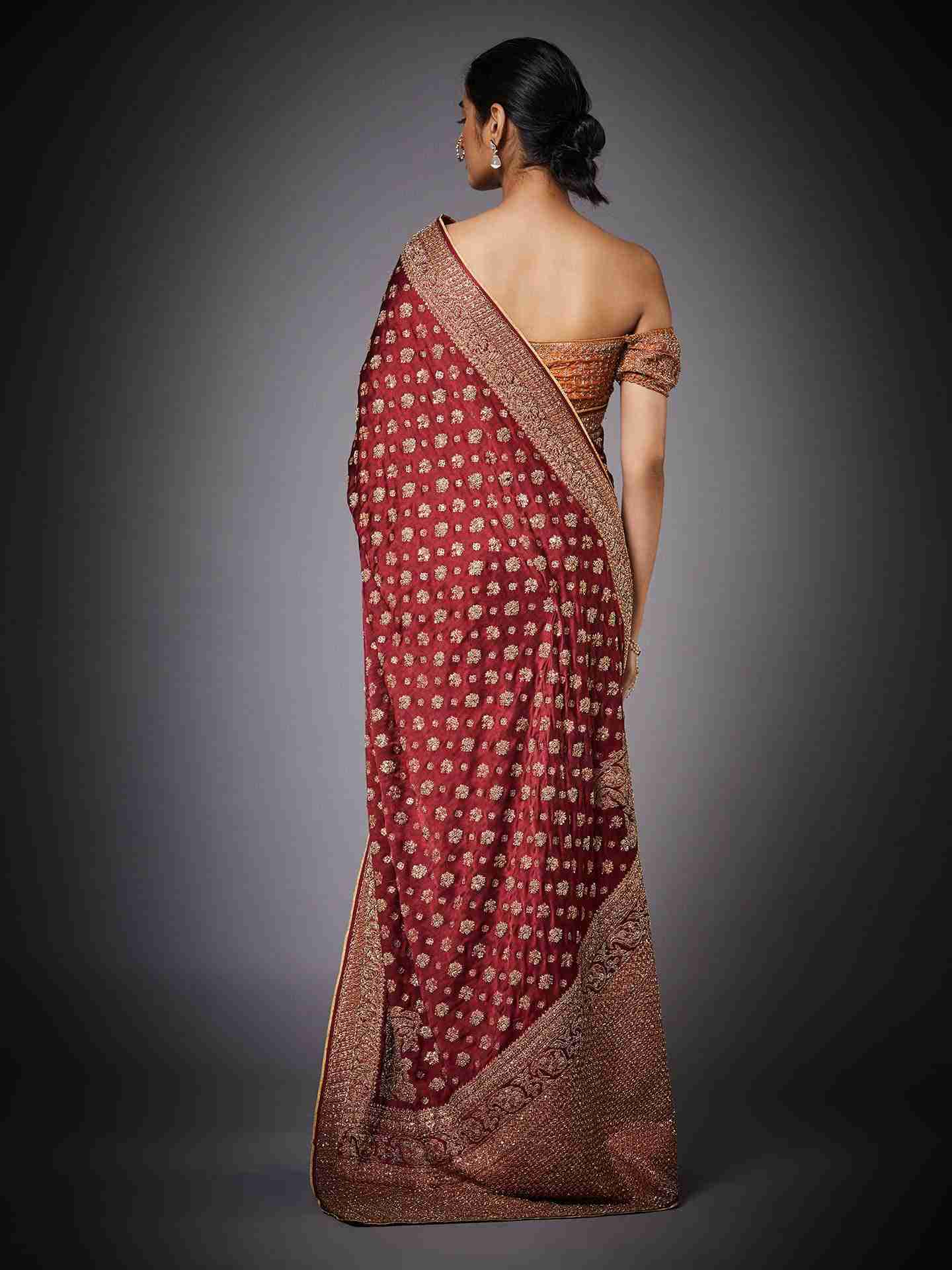 Burgandy Parampara Saree With Unstitched Blouse