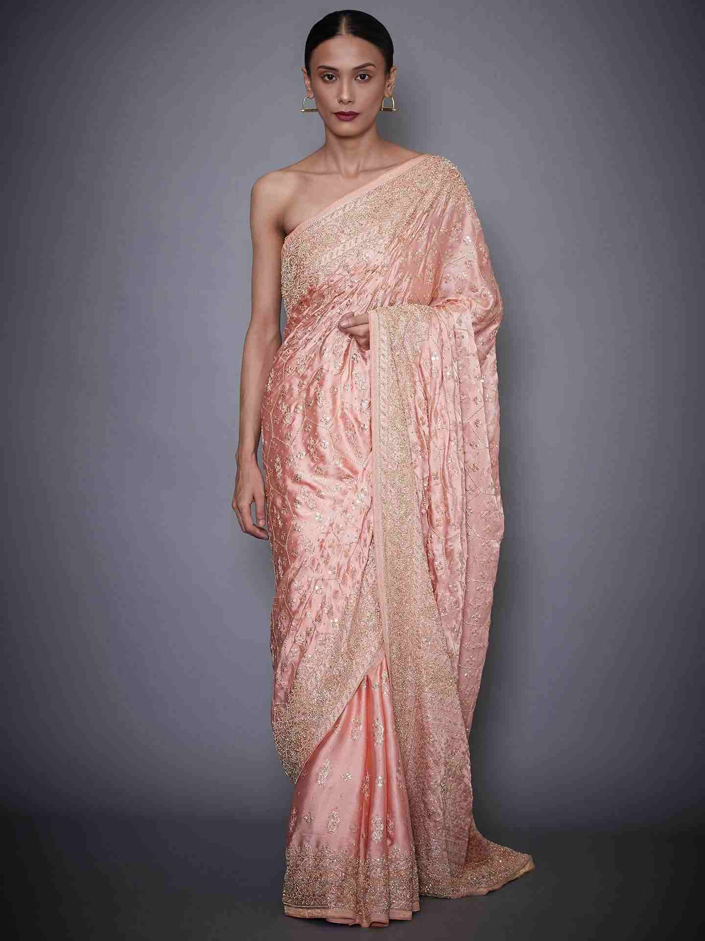 Peach Tania Saree With Unstitched Blouse