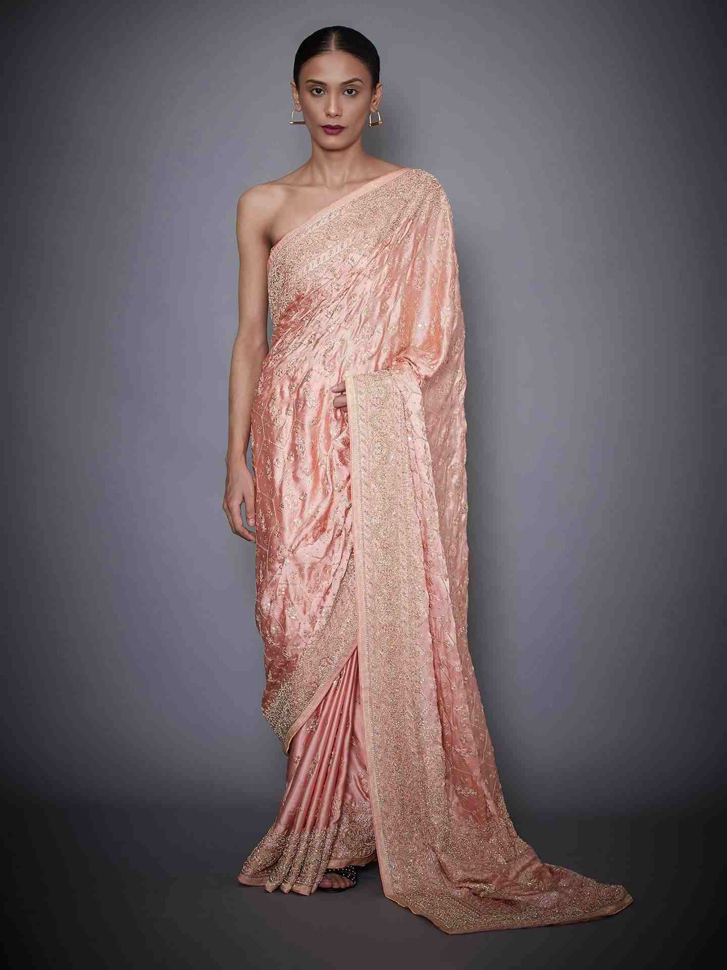 Peach Tania Saree With Unstitched Blouse