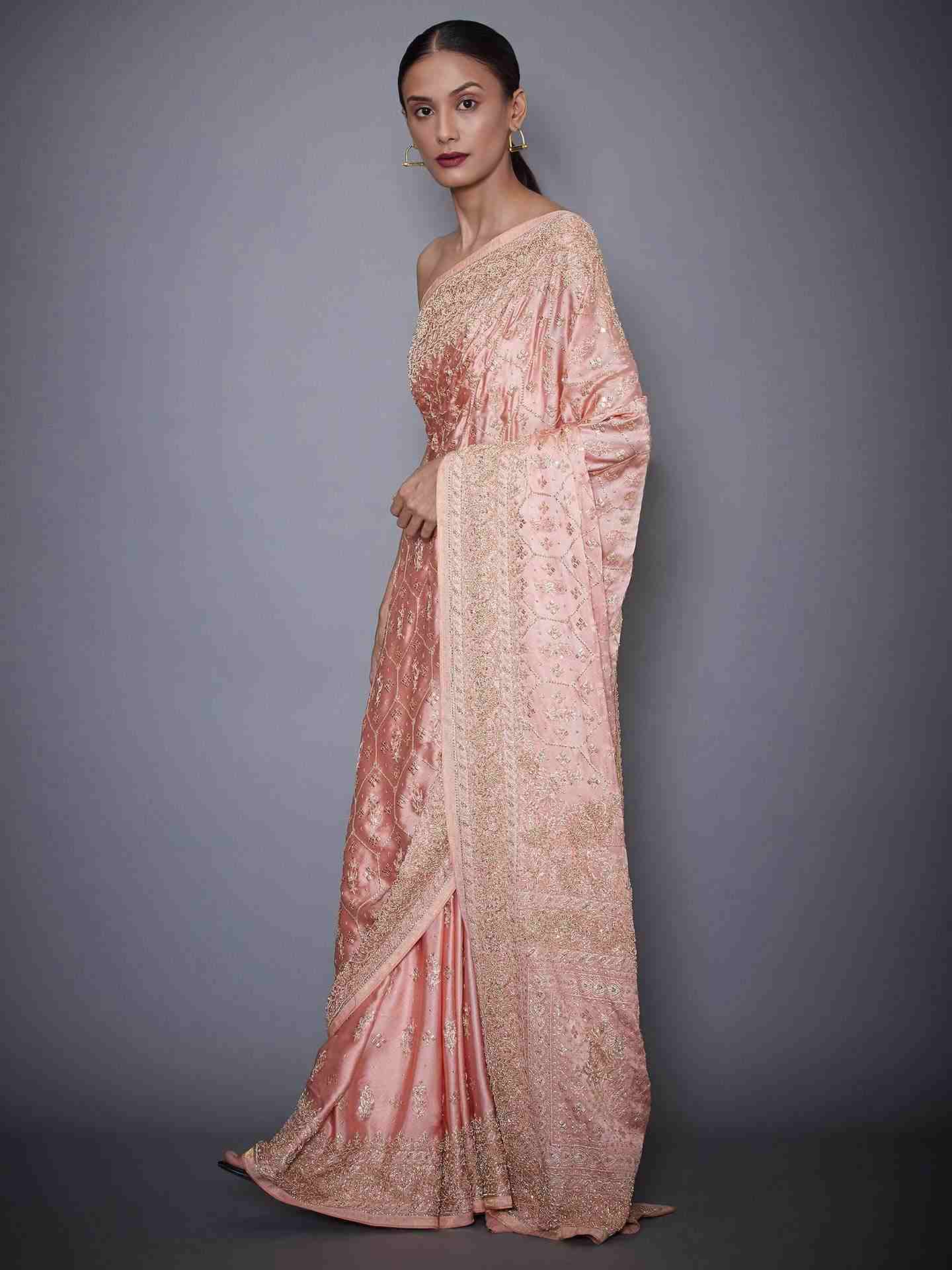 Peach Tania Saree With Unstitched Blouse