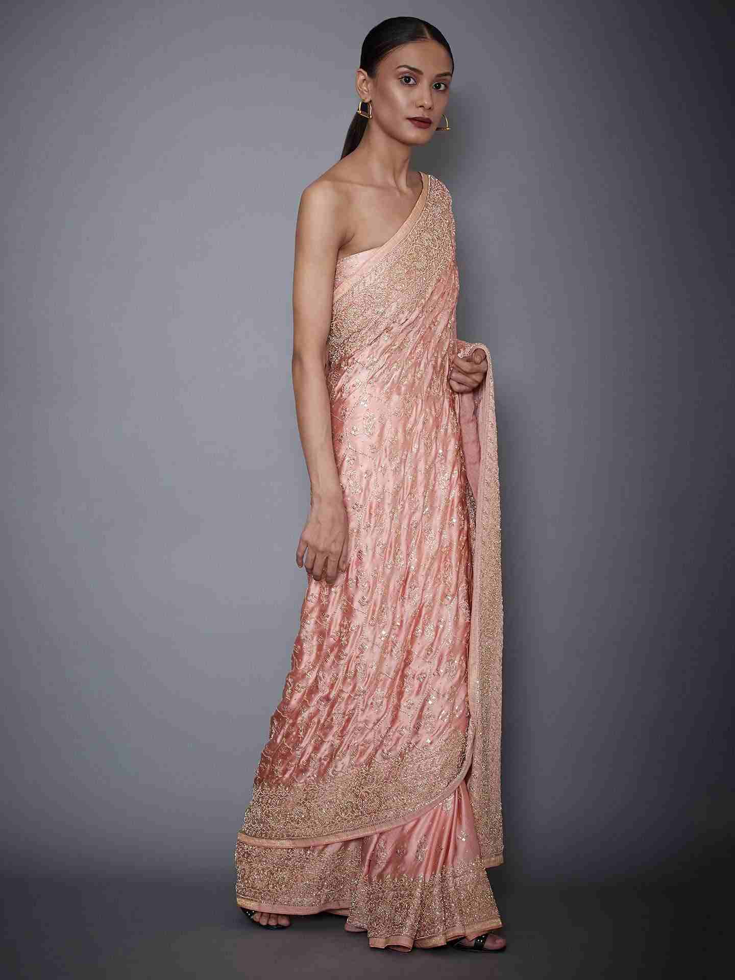 Peach Tania Saree With Unstitched Blouse