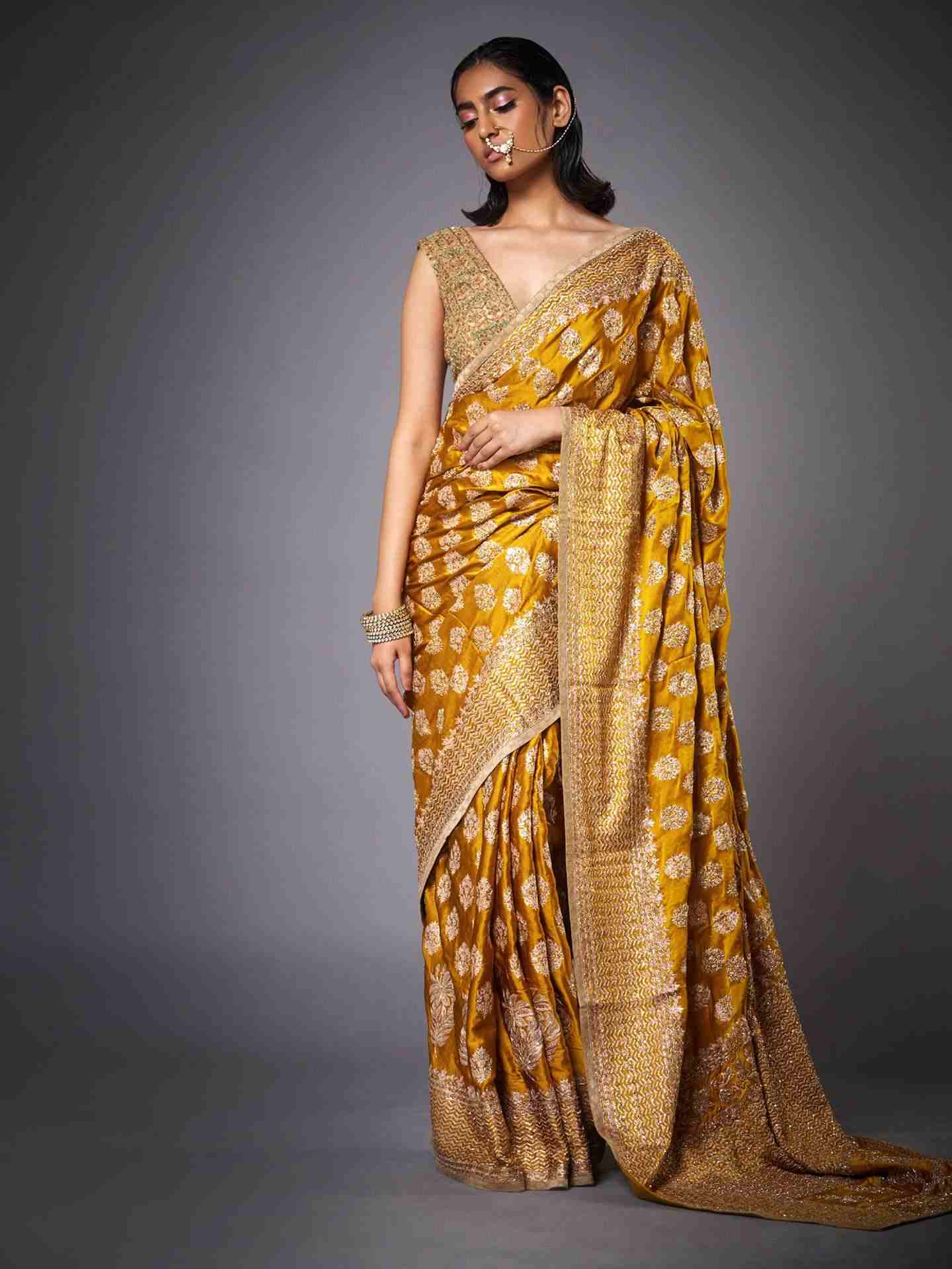 Yellow Agora Jasmine Saree With Unstitched Blouse