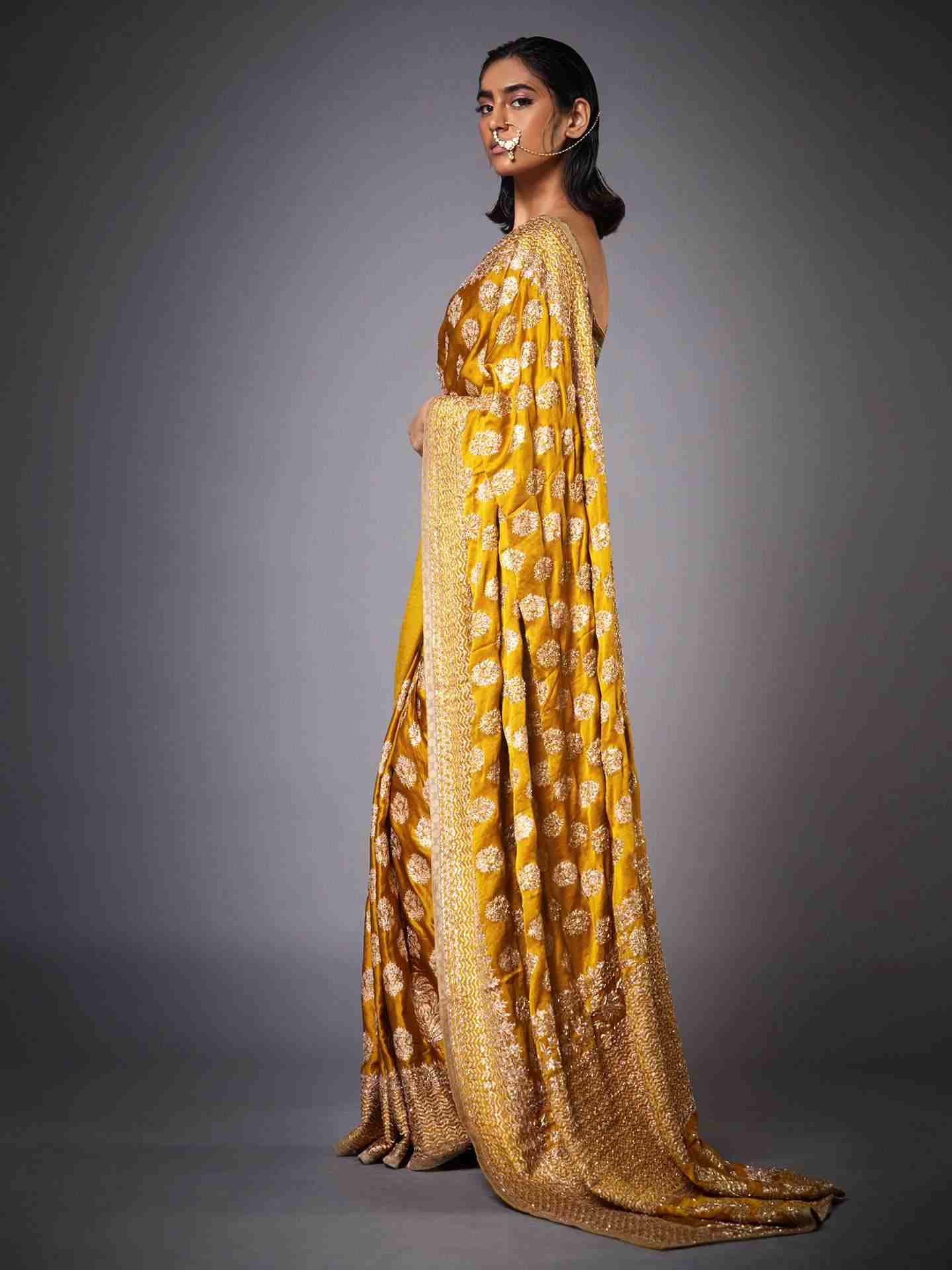 Yellow Agora Jasmine Saree With Unstitched Blouse