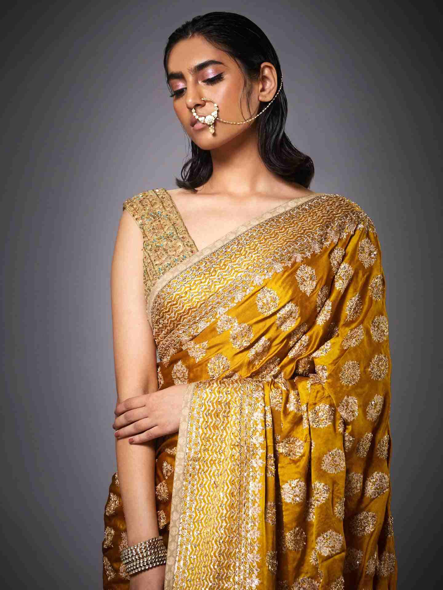 Yellow Agora Jasmine Saree With Unstitched Blouse