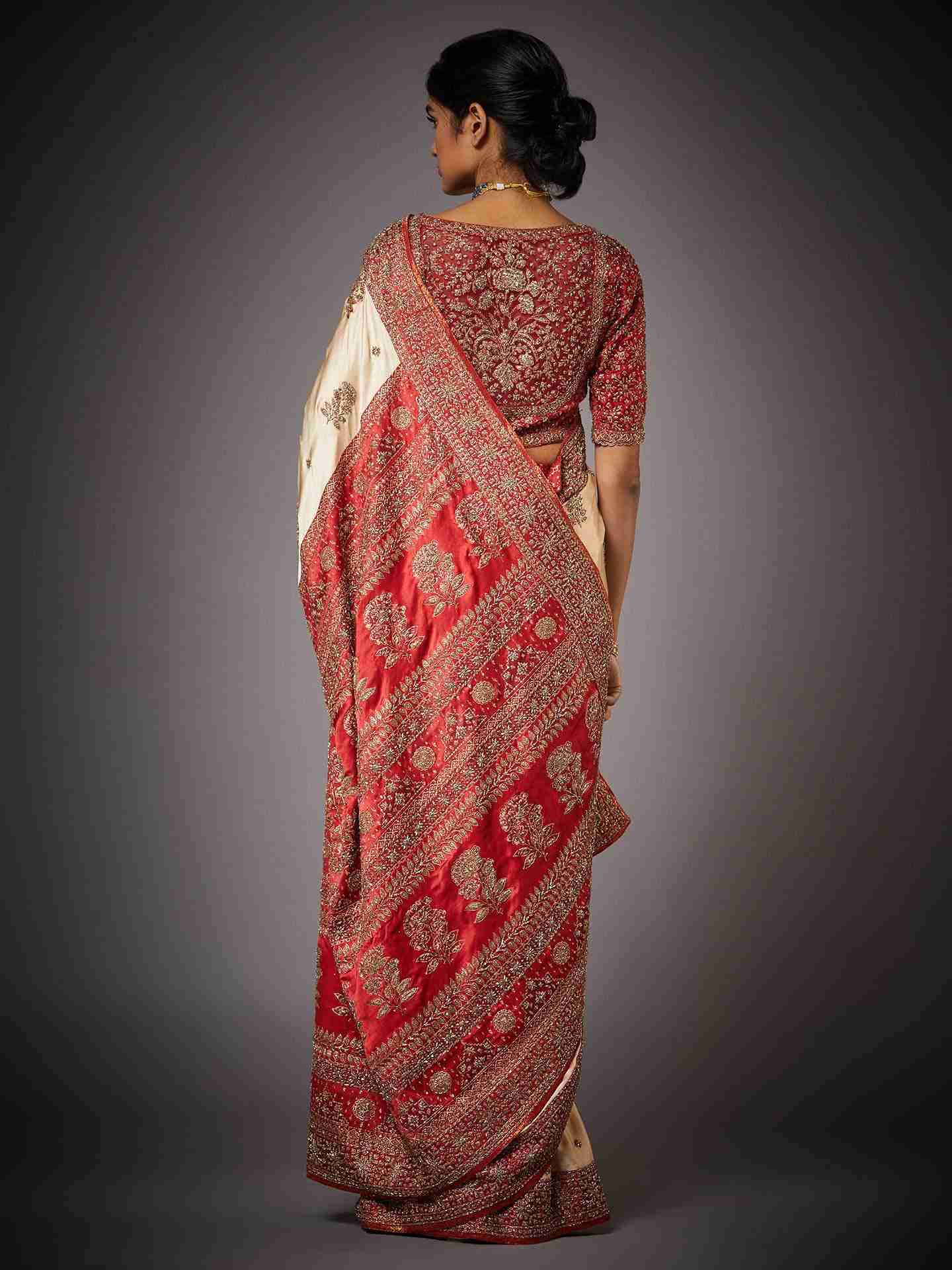 Off White & Red Nabha Saree With Unstitched Blouse