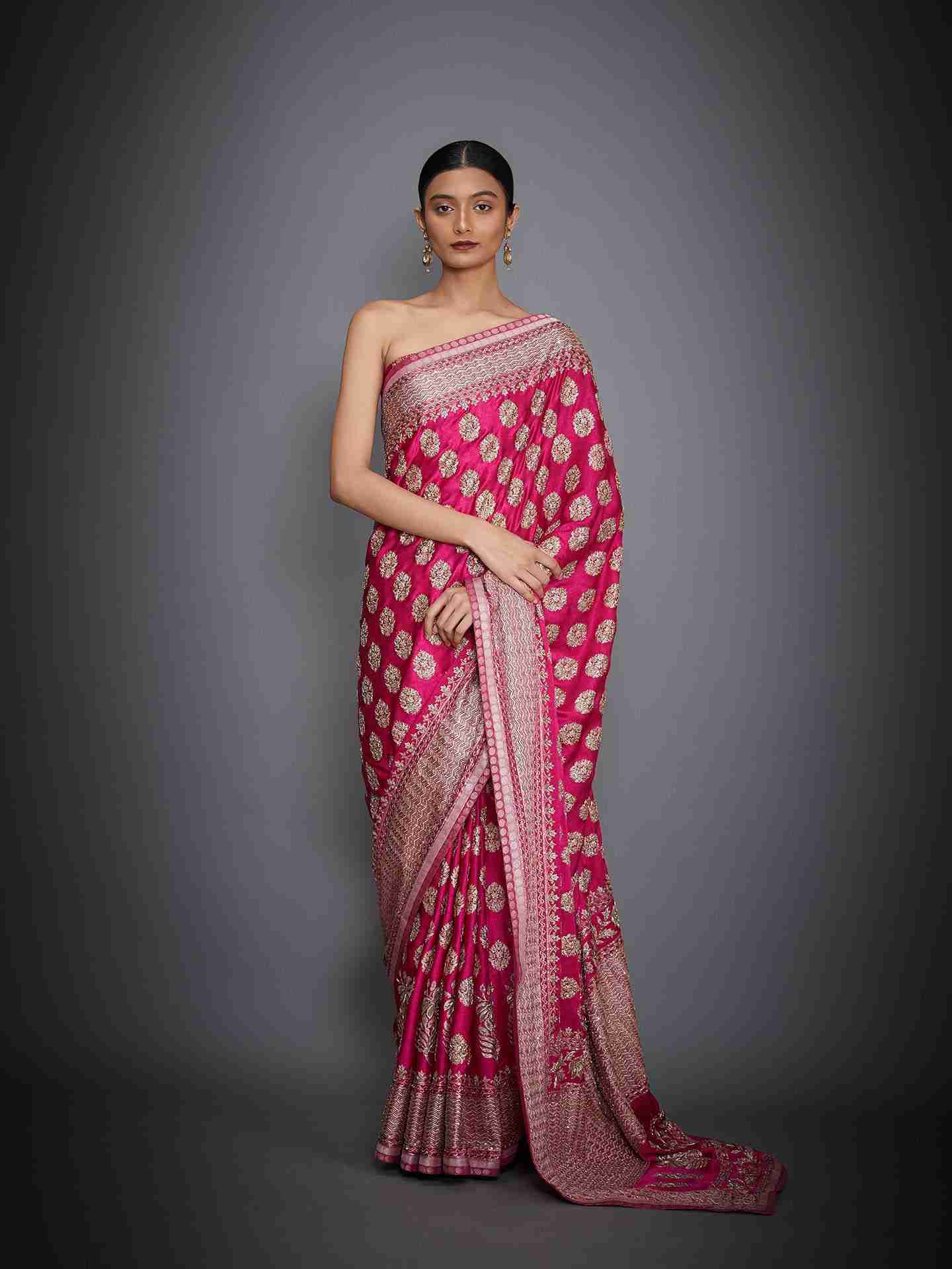 Pink Agora Jasmine Saree With Unstitched Blouse